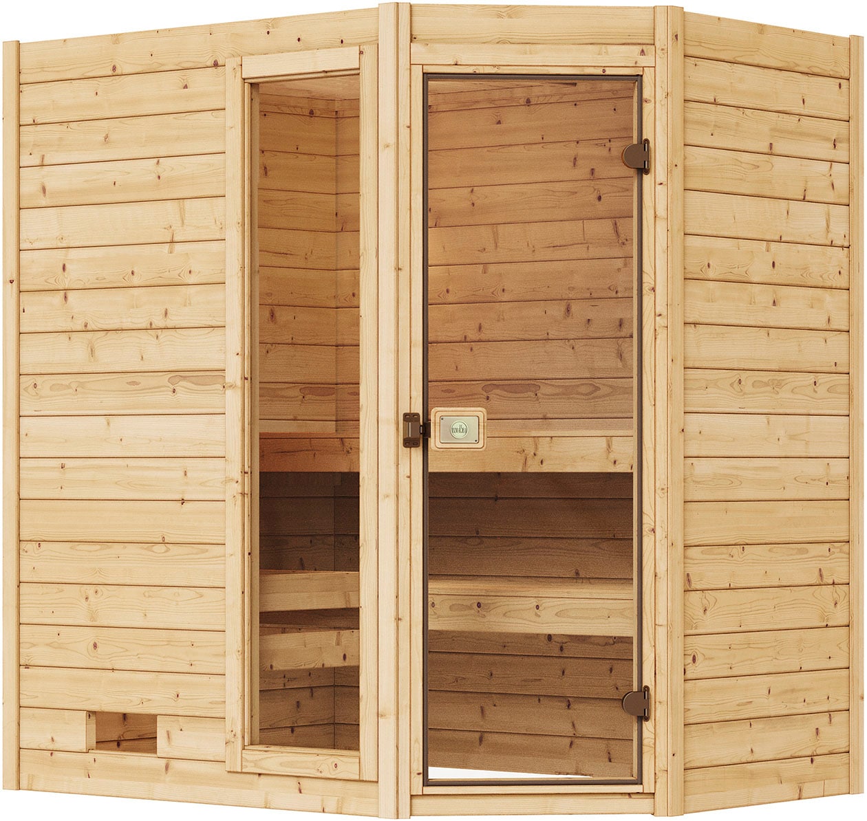 weka Sauna »Massivholzsauna VALIDA Eck 1«, Blockbohlen, moderne Ganzglastür