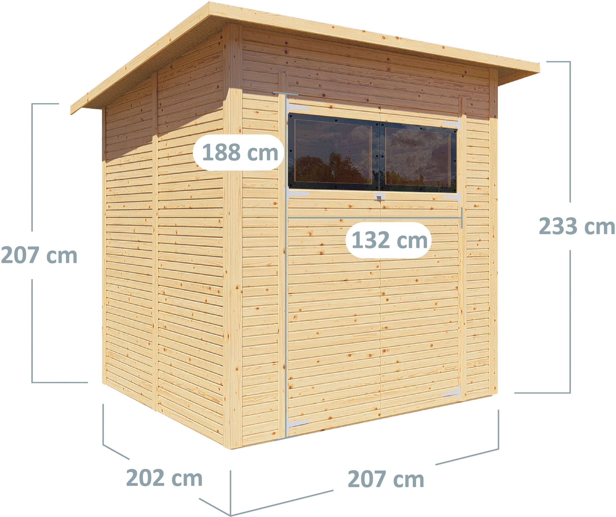 BERTILO Gartenhaus »Pent Modern 3, in verschiedenen Farben«, mit hohen Seitenwänden und einer 1,88 m hohen Doppeltür