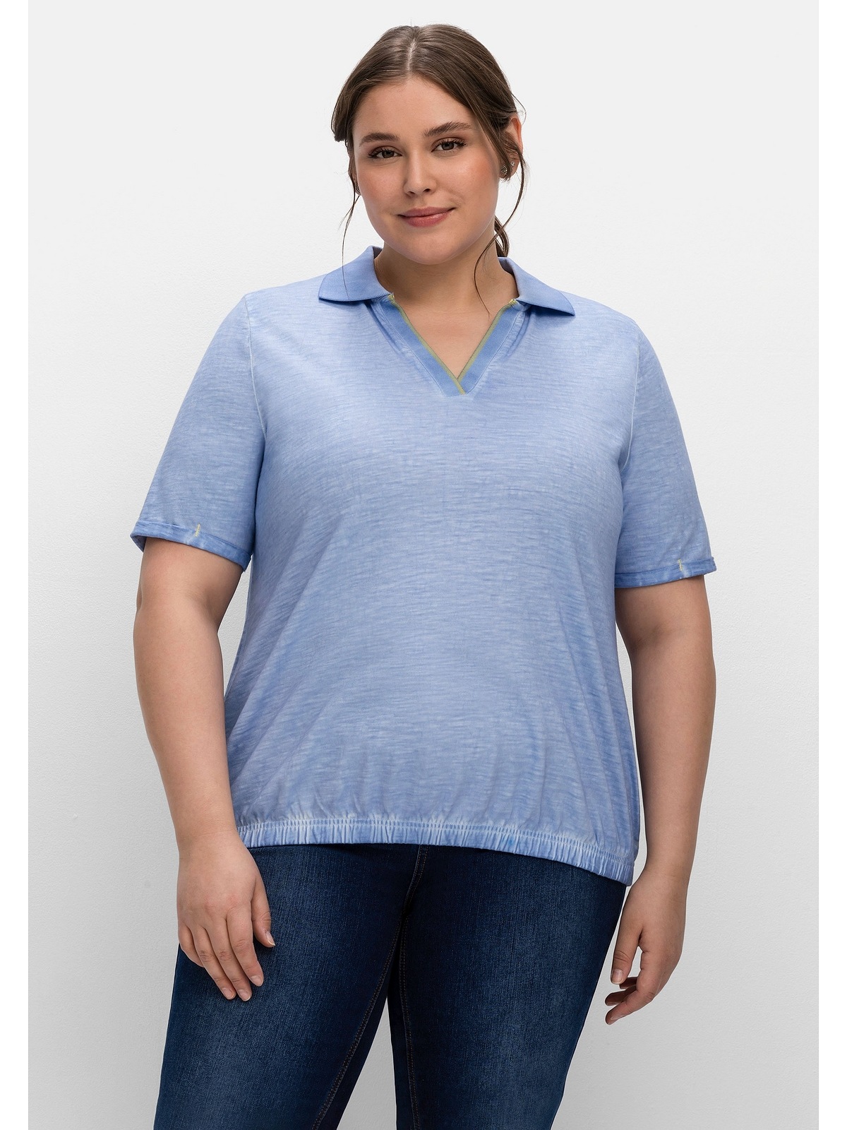 Sheego T-Shirt Größen«, mit Polokragen, Used-Look | BAUR im kaufen »Große
