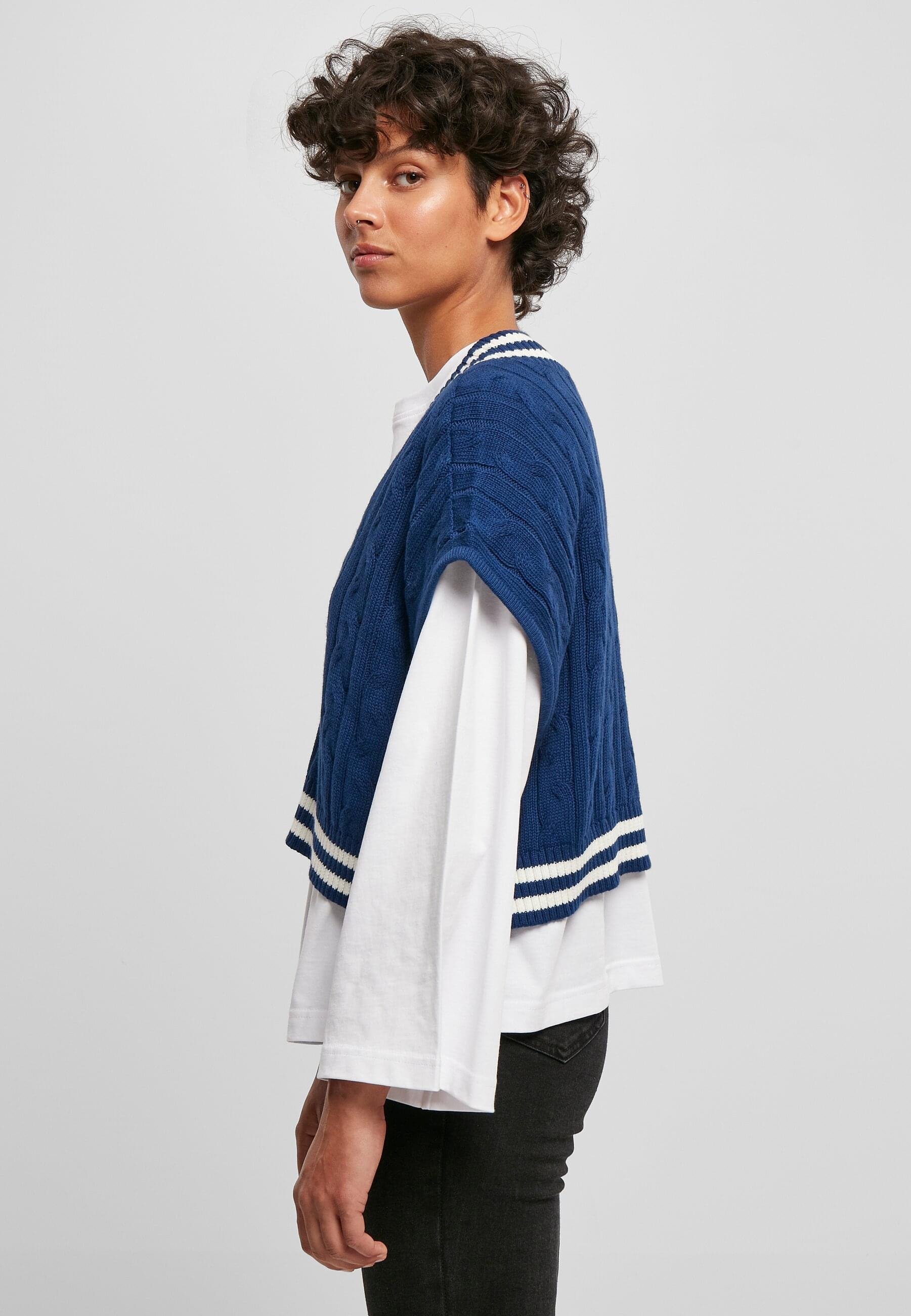 URBAN CLASSICS Rundhalspullover »Urban Classics Damen Ladies Cropped Knit College Slipover«, (1 tlg.)