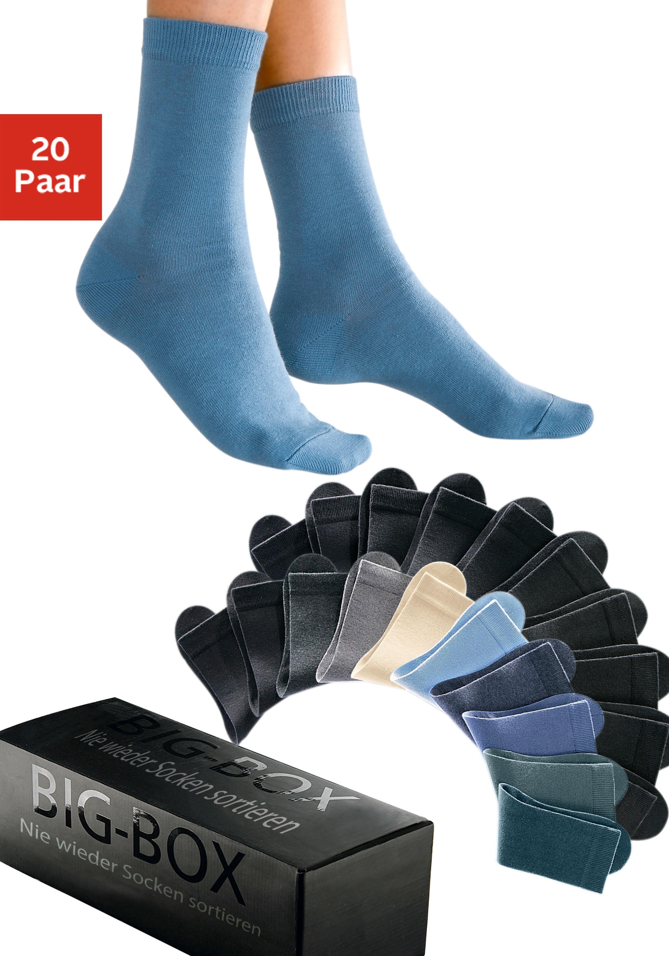 Basicsocken »mit Baumwolle und Komfortbund, ohne drückende Naht«, (Box, 20 Paar), in...