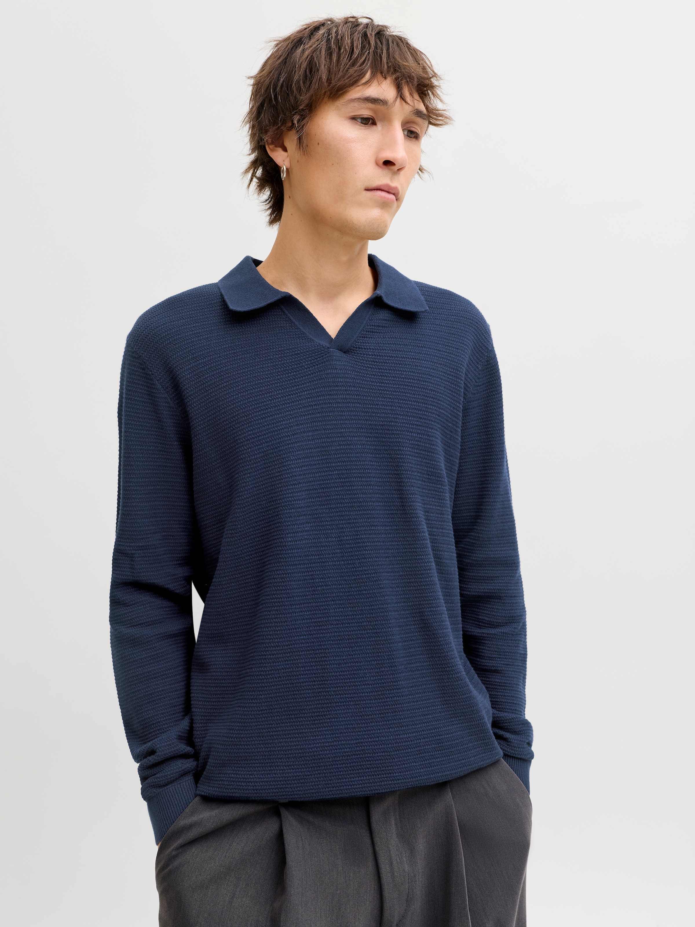 Jack & Jones Polokragenpullover "JPRBLURILEY KNIT SPLIT NECK LS SN" günstig online kaufen