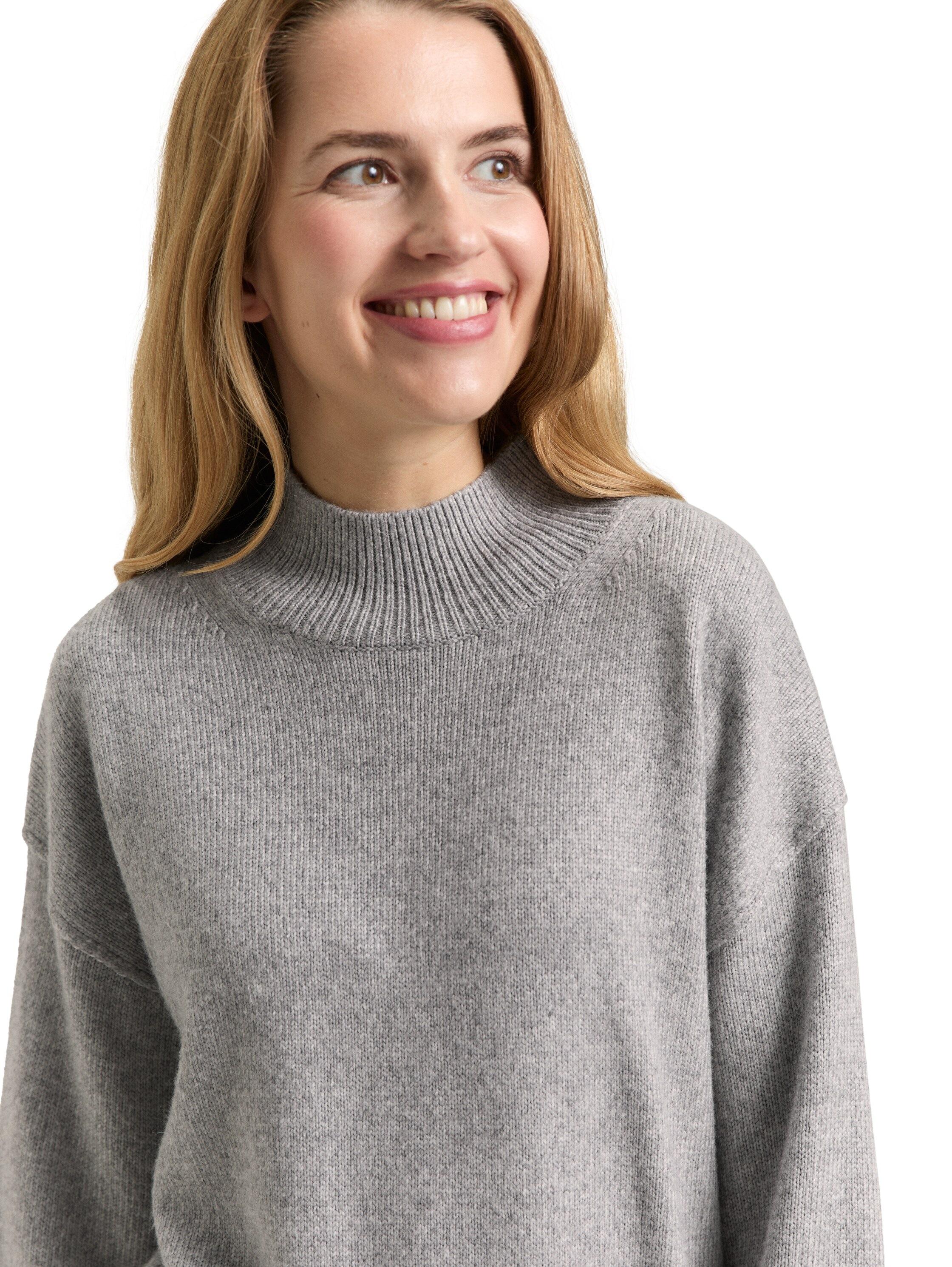 Strickpullover TOM TAILOR, Damen, Gr. L, medium silber grau, Strick, Obermaterial: 47% Polyester, 47% Viskose, 6% Polyamid, unifarben, regular fit normal, Rundhals, Rippbündchen, Pullover Strickpullover, mit Rippbündchen 2