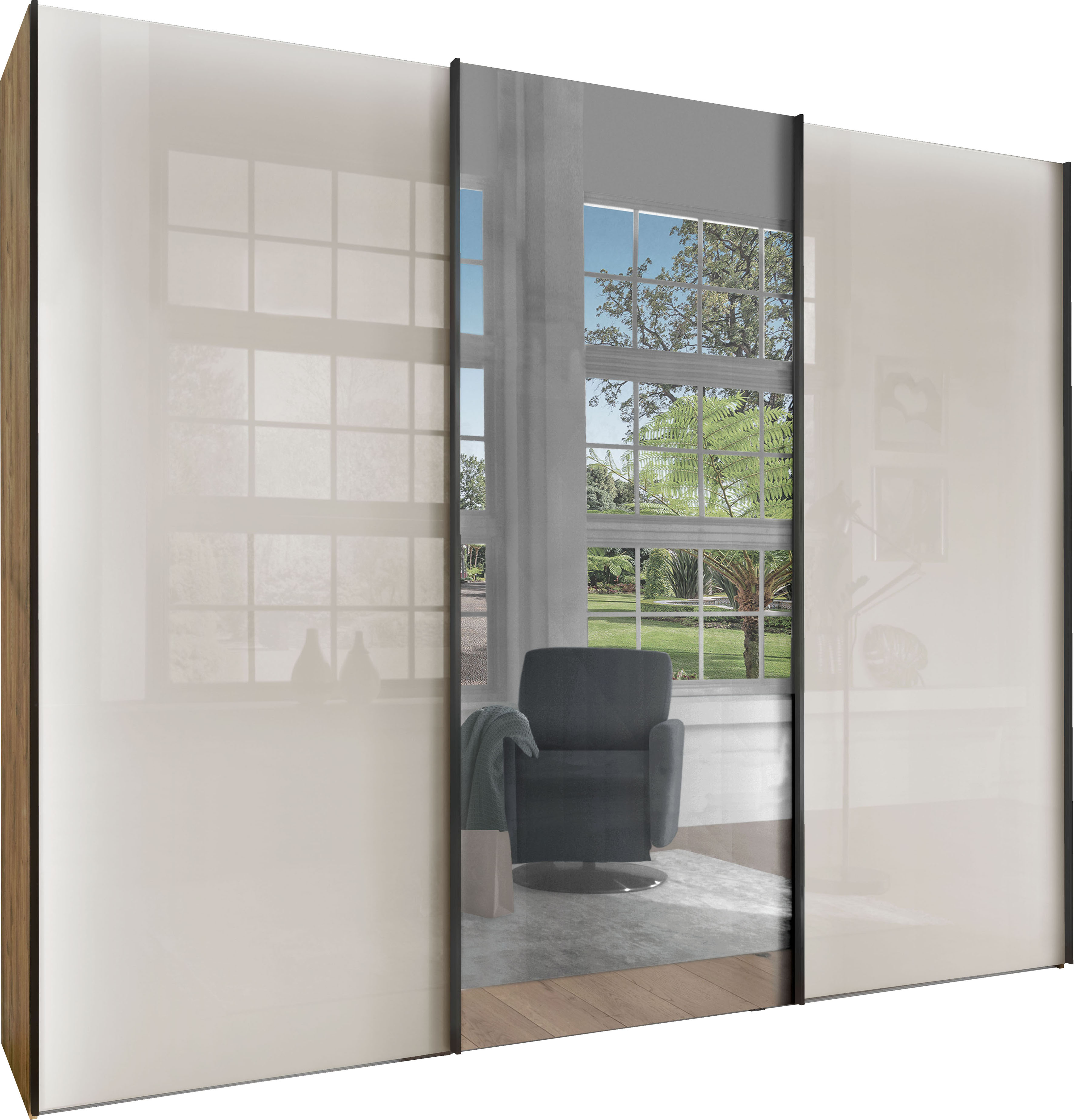 WIEMANN "Monaco, Kleiderschrank, Schrank, Wäscheschrank, mit Schiebetüren" 2 Breiten, 2 Höhen 216/236 cm auswählbar, MADE IN GERMANY, hochwertige Glas- und Spiegelfront, variable Inneneinteilung