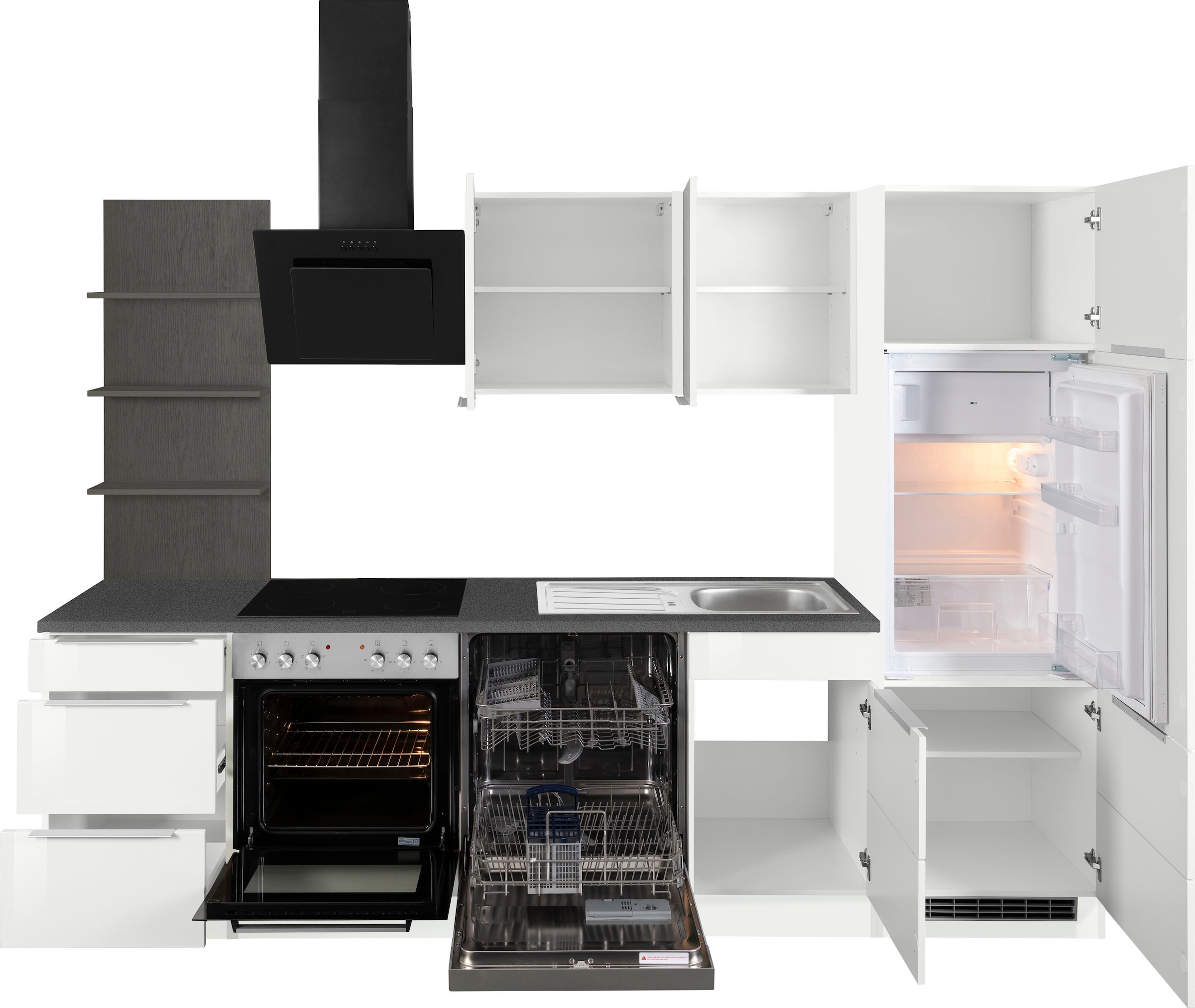 KOCHSTATION Küchenzeile »KS-Brindisi«, Breite 280 cm, wahlweise mit E-Geräten, mit MDF-Fronten und Regal
