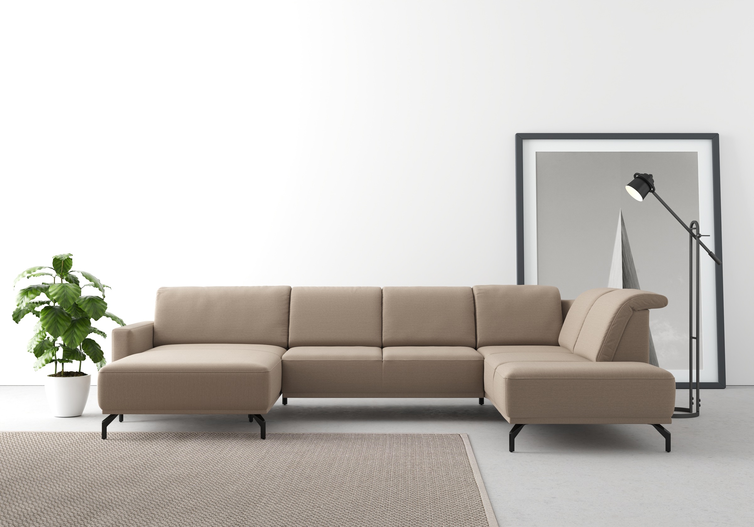 Wohnlandschaft SIT & MORE "Bailando U-Form", grau (taupe), B:337cm H:84cm T:205cm, Sofas, Wohnlandschaft, wahlweise mit Kopfteilverstellung und Vorziehsitz, motorisch 10