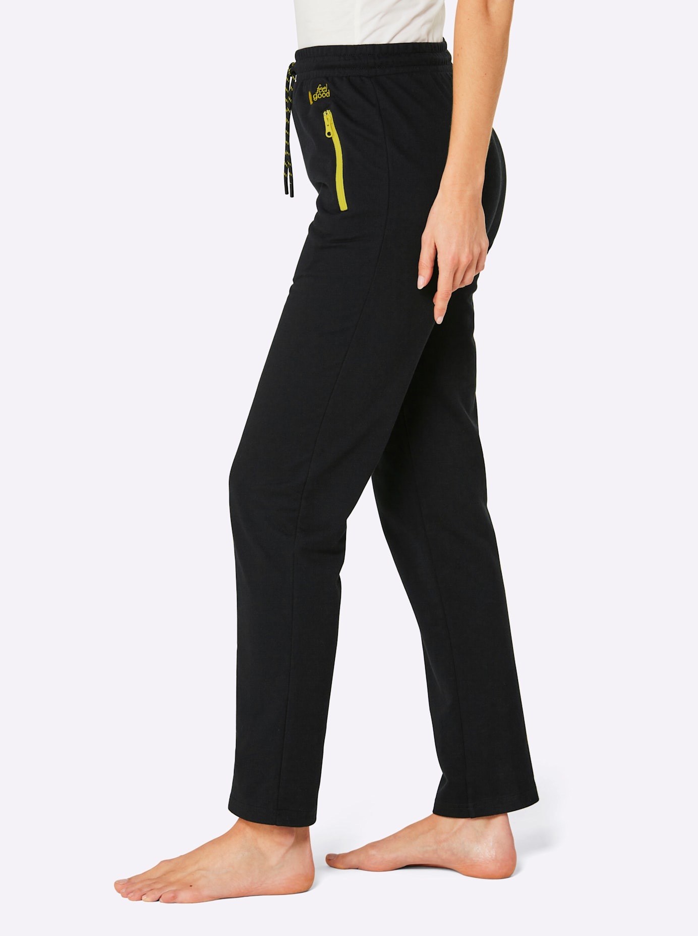 Dehnbund-Hose FEEL GOOD, Damen, Gr. 40/42, Normalgrößen, schwarz, 50% Baumwolle, 50% Polyester, gemustert, mehrfarbig, unifarben, Hosen 3