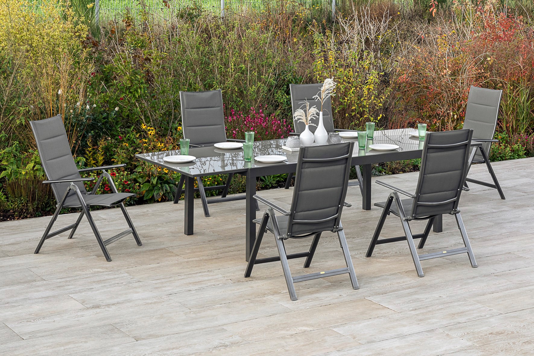 MERXX Garten-Essgruppe "Taviano", (Set, 7 tlg.), 6 Klappsessel, 5-fach vers günstig online kaufen