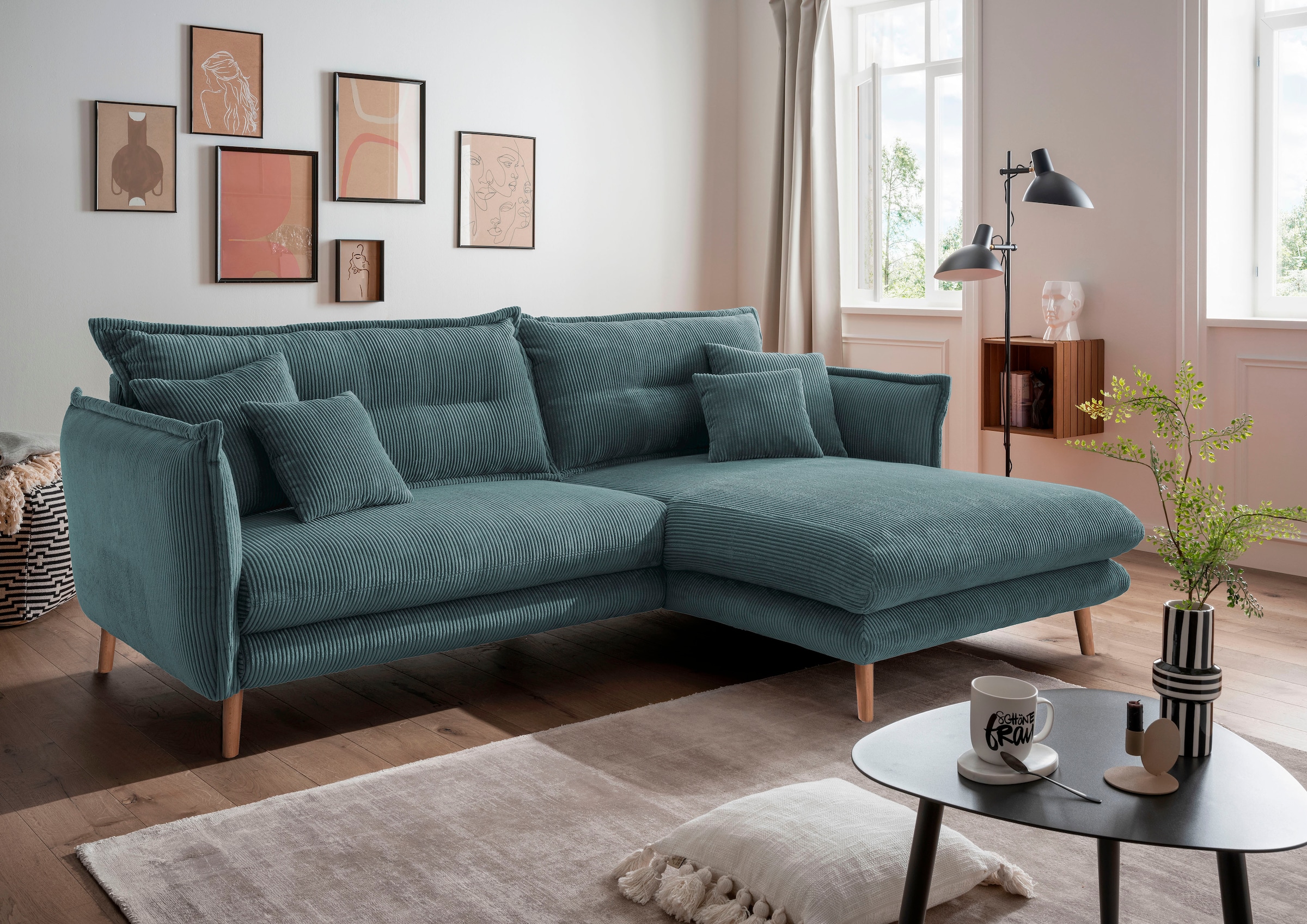 Home affaire Ecksofa "Levke, 255 x 180 cm, modern und bequem" zwei verschiedene Fußfarben wählbar