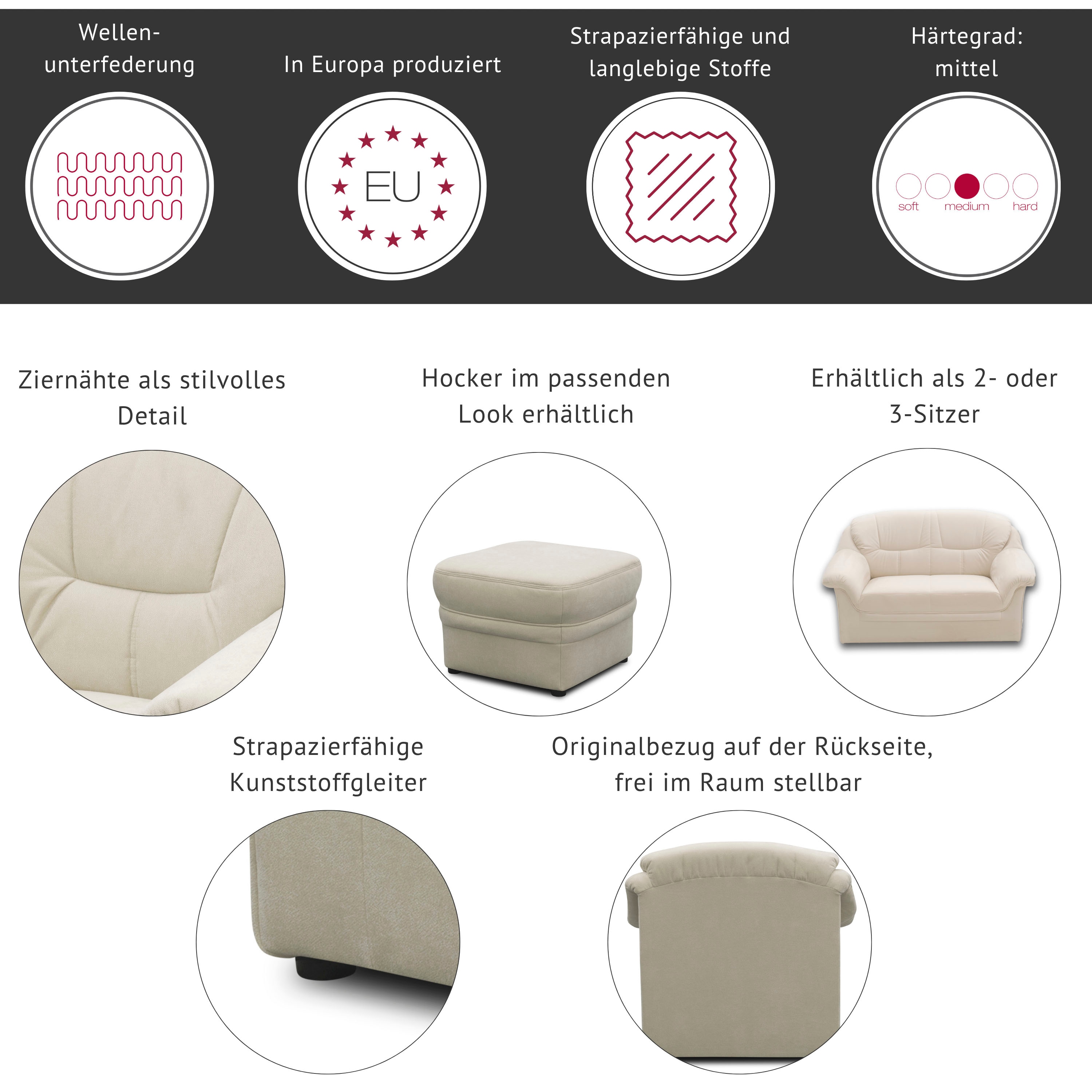 Thumbnail - DOMO collection 2-Sitzer "Montana für kleine Räume, Breite 146cm, komfortabel und zeitlos" bequeme Armlehnen