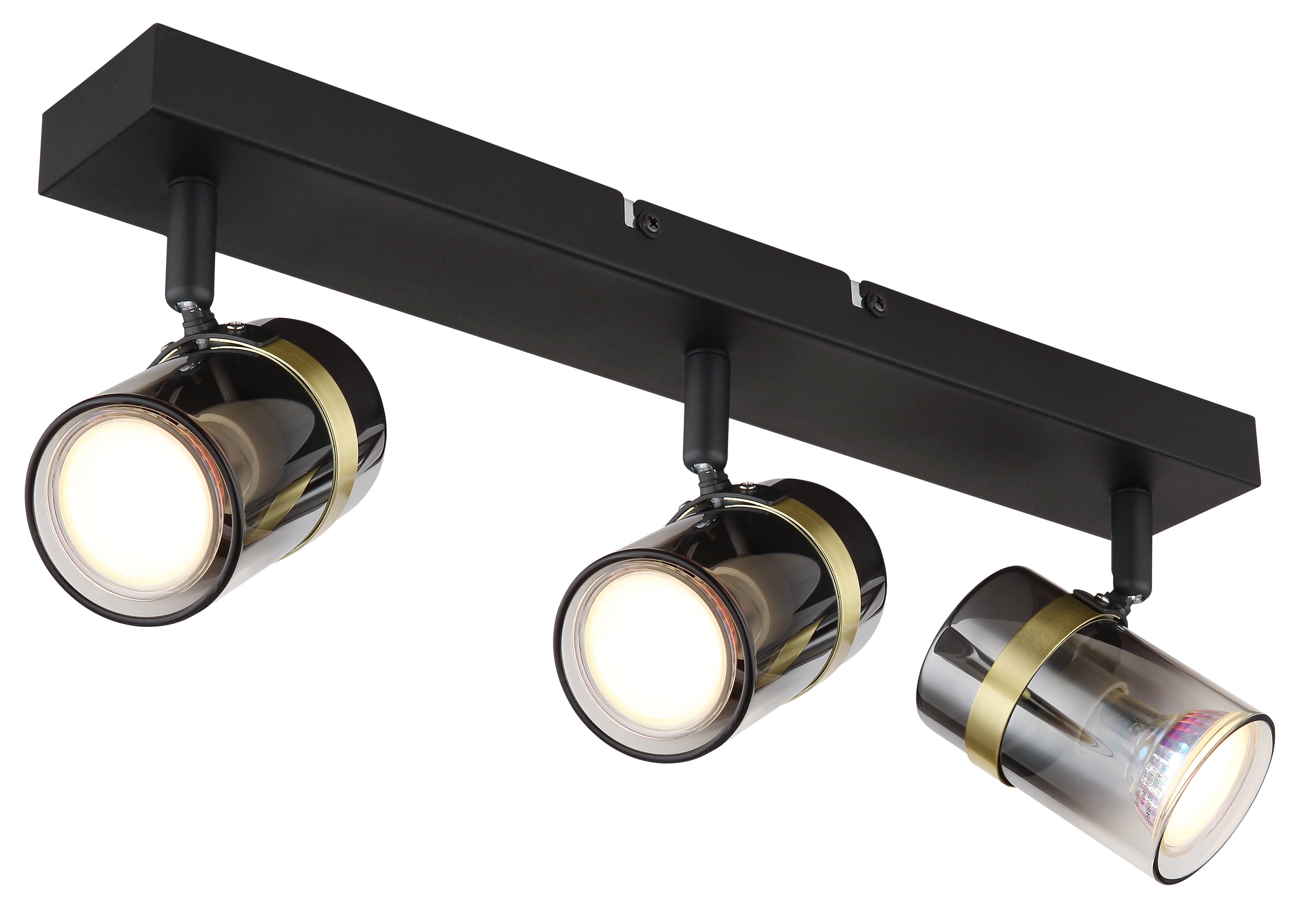 GLOBO LIGHTING Deckenstrahler »TRABBY«, Leuchtmittel GU10 | ohne Leuchtmittel, Deckenspot/schwarz/Glas rauchfarben/messingfarben/Flur/Wohnzimmer