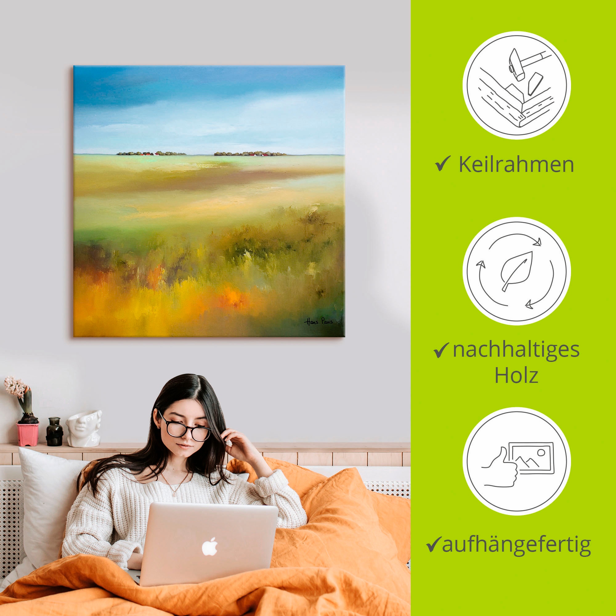 Artland Leinwandbild »Landschaft I« Felder 1 Stk. tlg. auf Holzrahmen gespannt