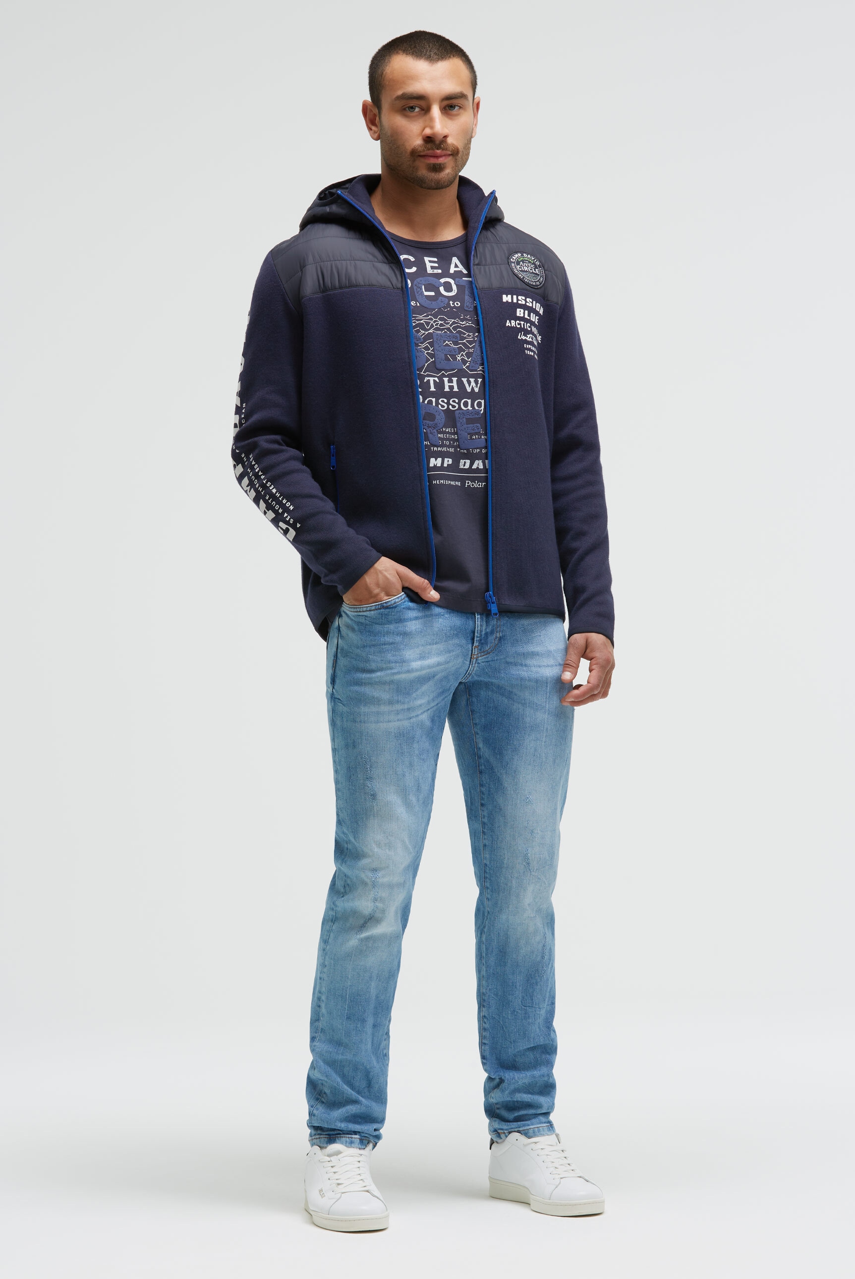 CAMP DAVID Kapuzenstrickjacke, mit Stehkragen