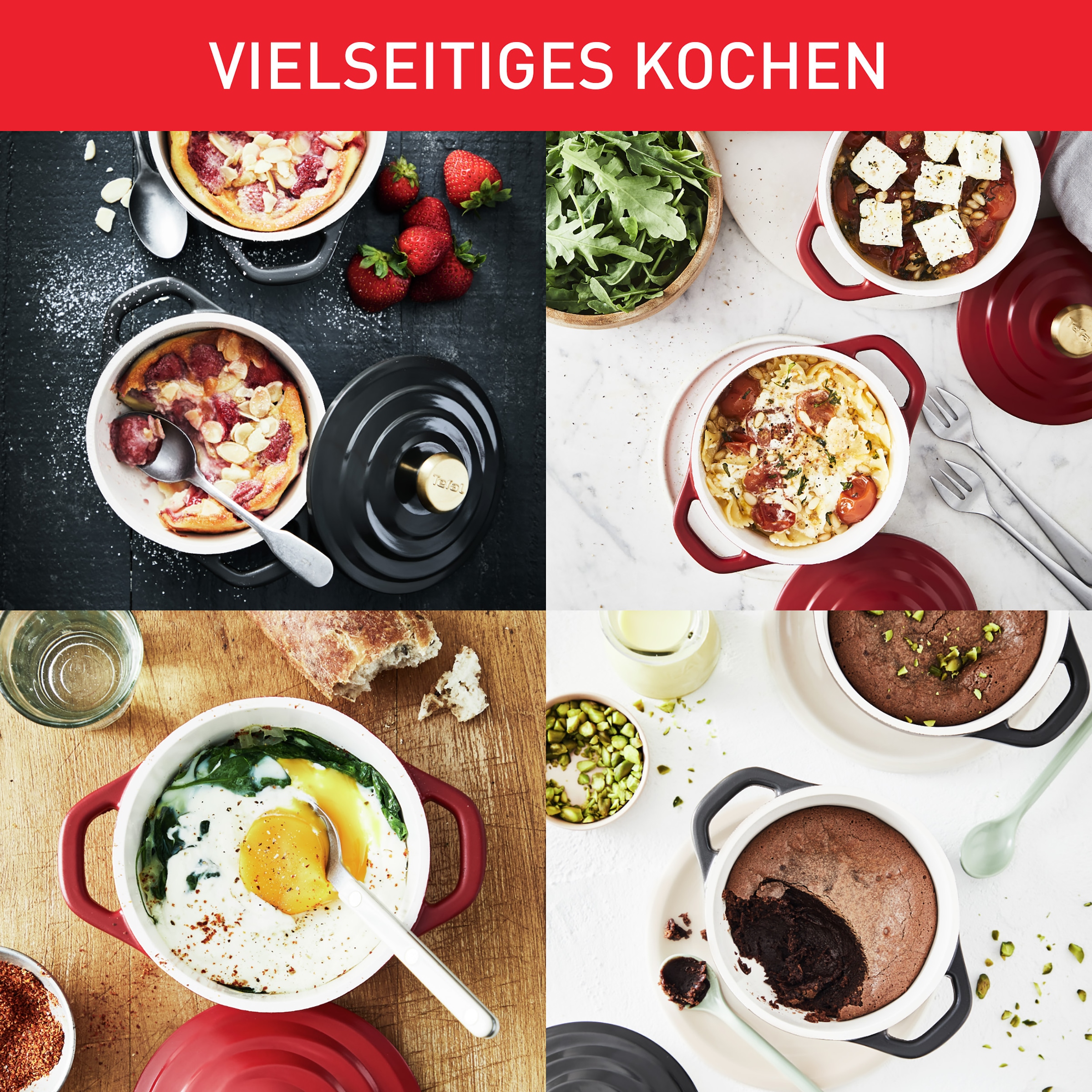 Tefal Topf-Set »Air« Aluminiumguss Set, 4 Stk. tlg. 2-tlg., 11 cm, Keramikversiegelung, Kondensationsdeckel, backofenfest