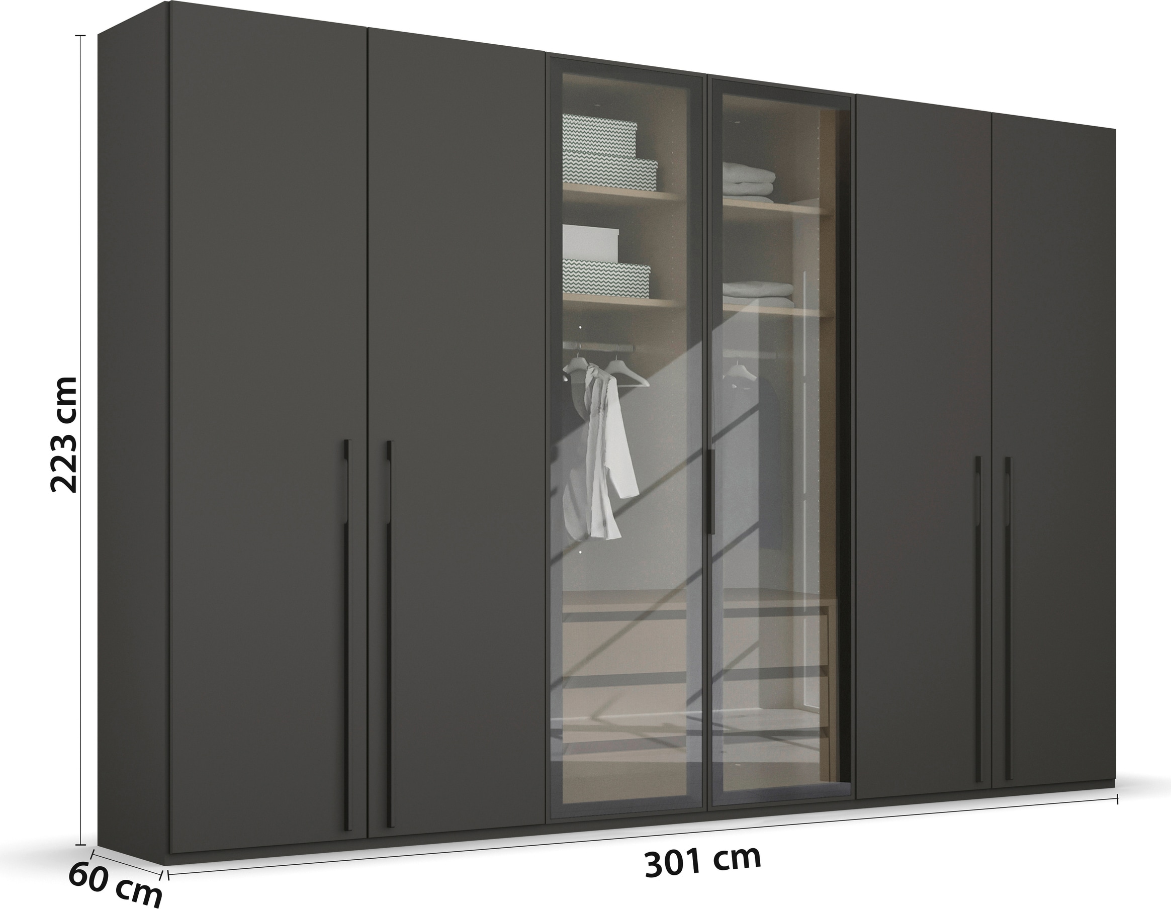 rauch Drehtürenschrank »Kleiderschrank Schrank Garderobe SKAT SHINE mit hochwertigem,«, transparentem Grauglas inkl. umfangreichem Zubehör MADE IN GERMANY