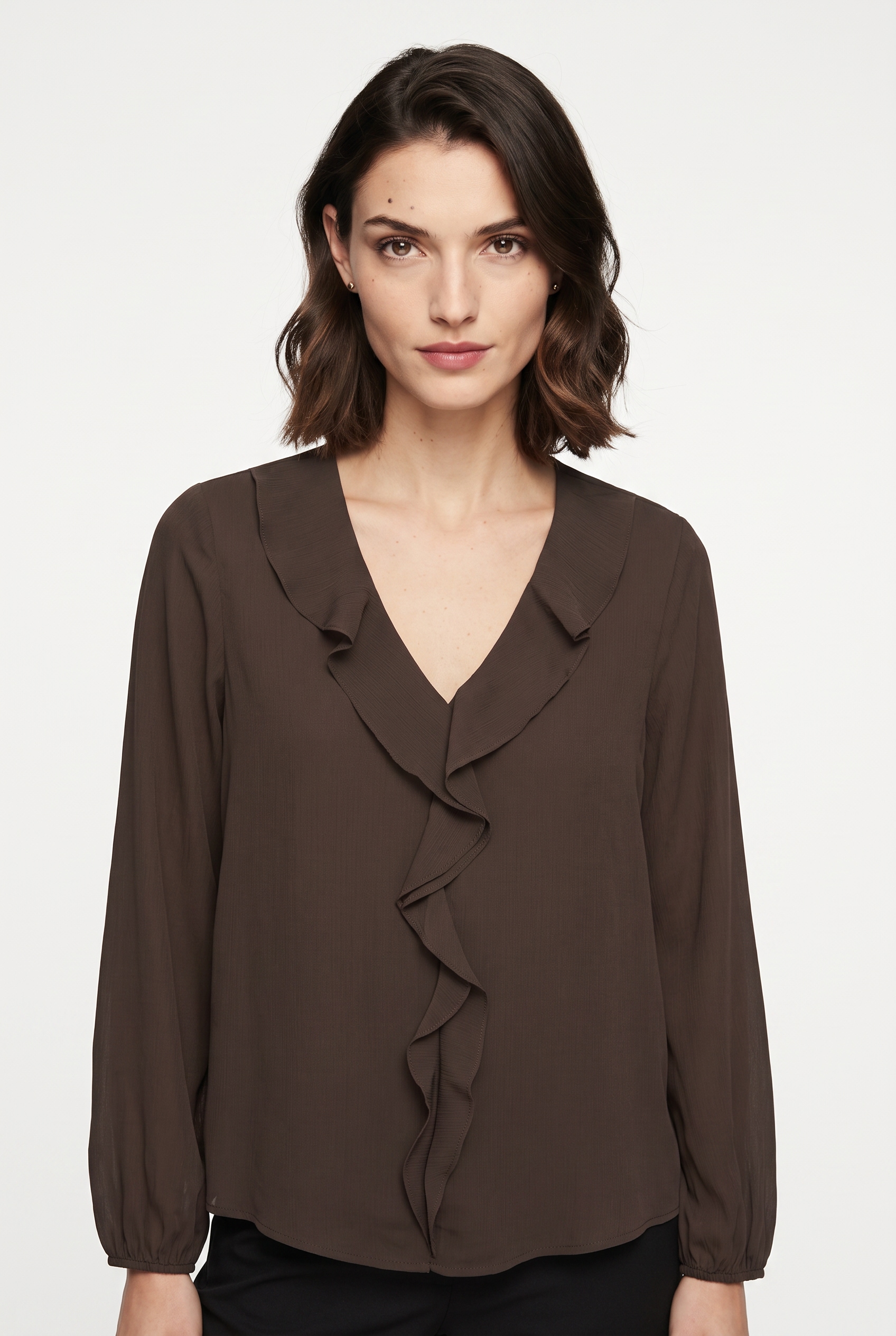 s.Oliver BLACK LABEL Langarmbluse Sommerbluse mit Volants und transparenter Optik