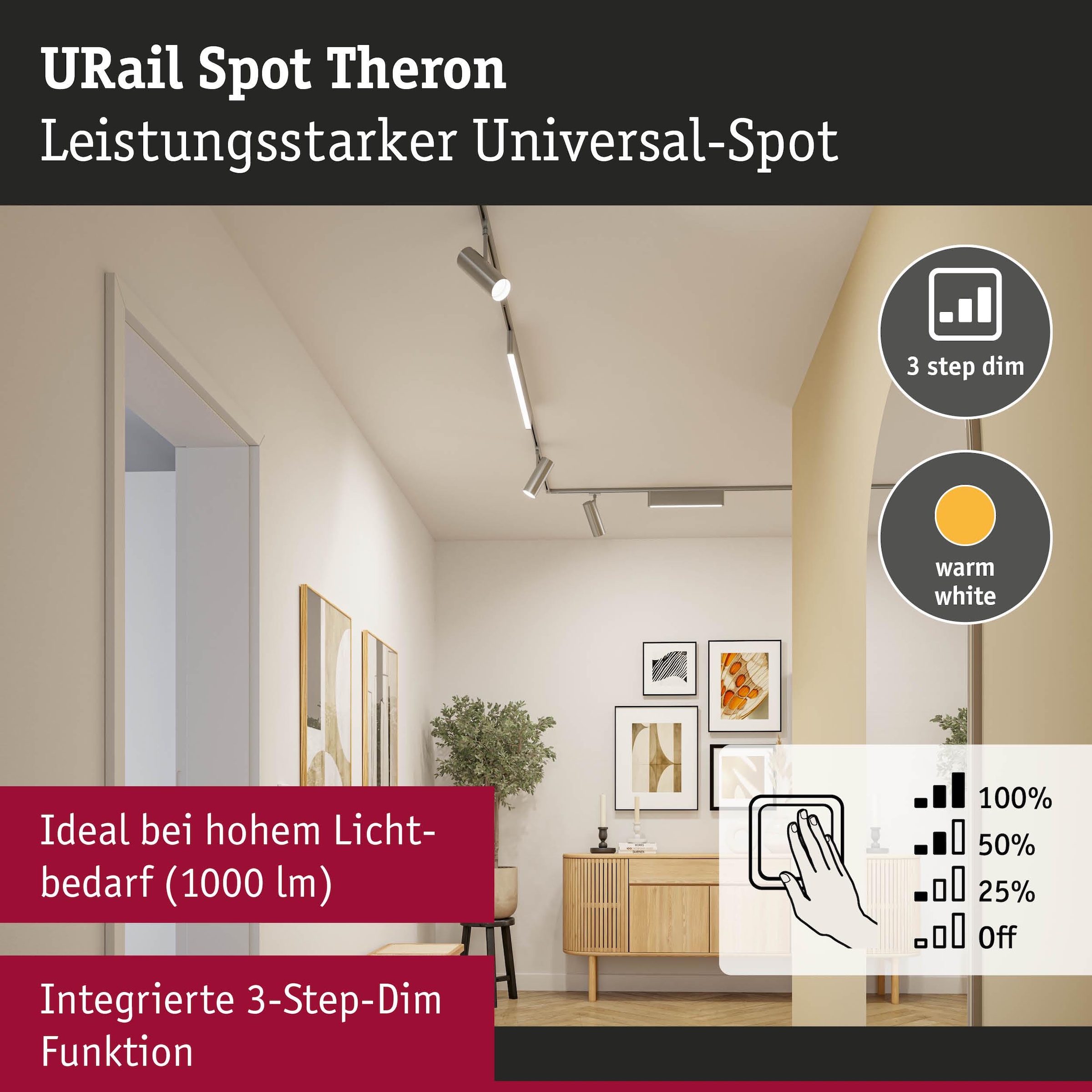 Paulmann Schienensystem-Leuchten »Theron 1020lm 11W 3000K dimmbar 230V« LED-Modul 1 Stk. Warmweiß 3-Step-Dim