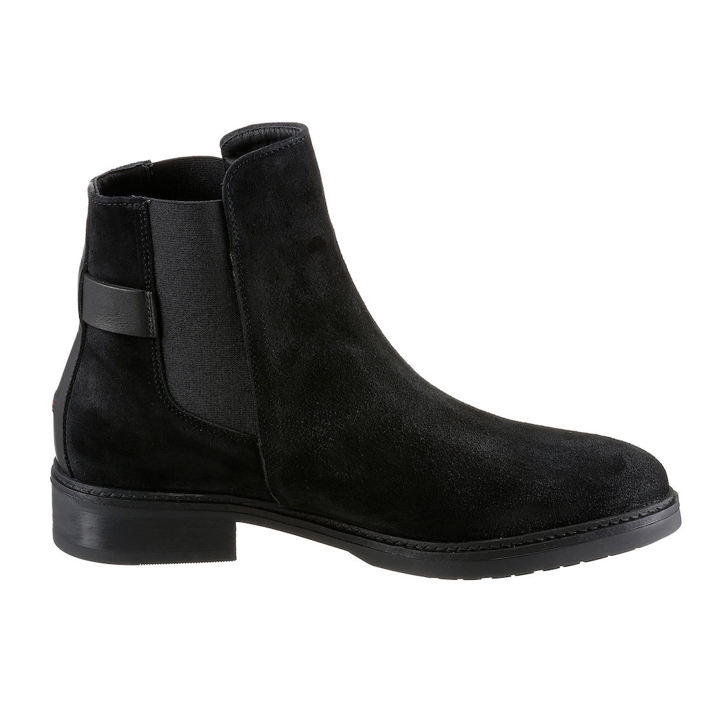 Tommy Hilfiger Chelseaboots »TH SUEDE FLAT BOOT«, mit TH-Logoelement, schmale Form