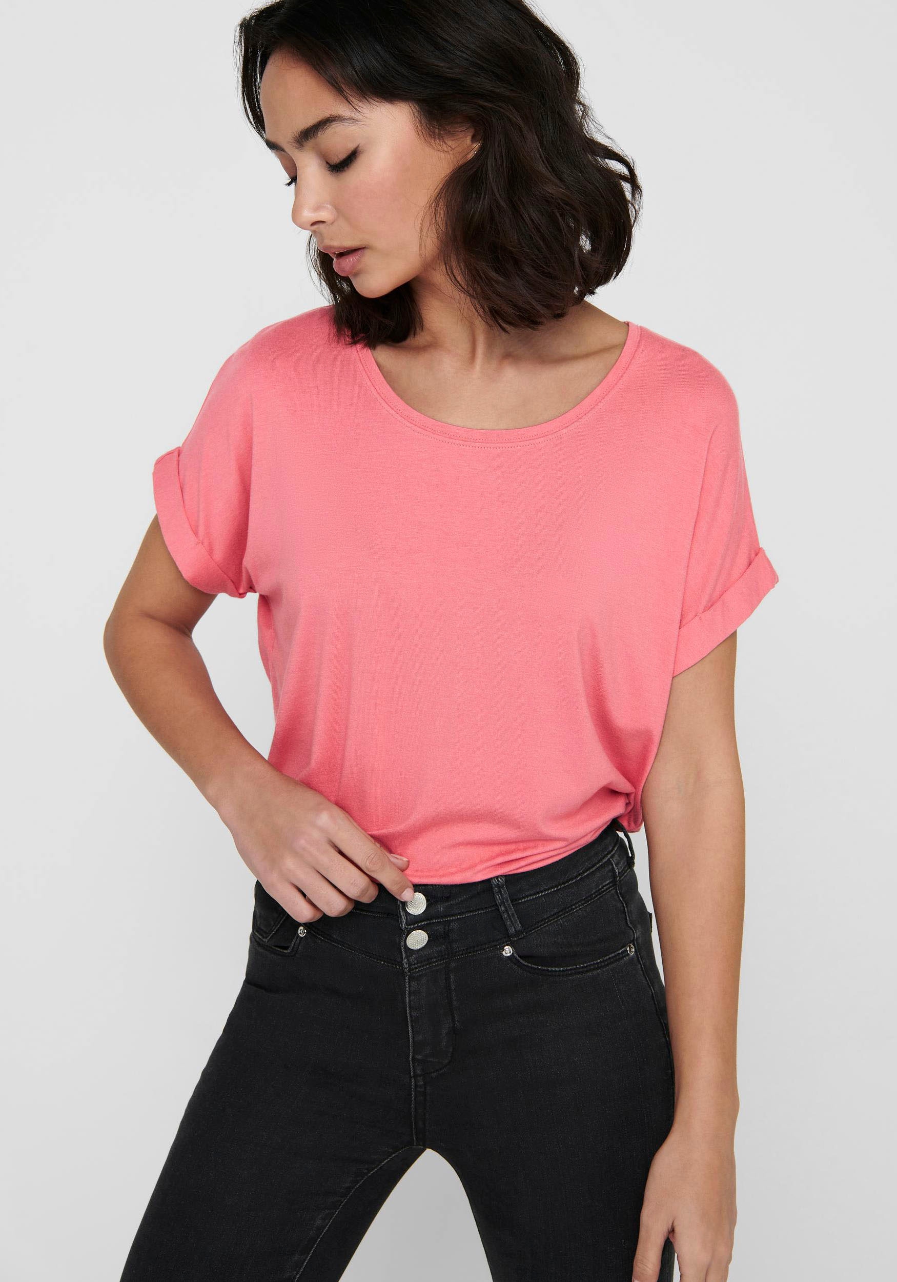 ONLY T-Shirt »ONLMOSTER – Kurzarmshirt mit Aufschlag und klassischem Look«, unifarben, casual, regular fit, Viskosemischung, Rundhals