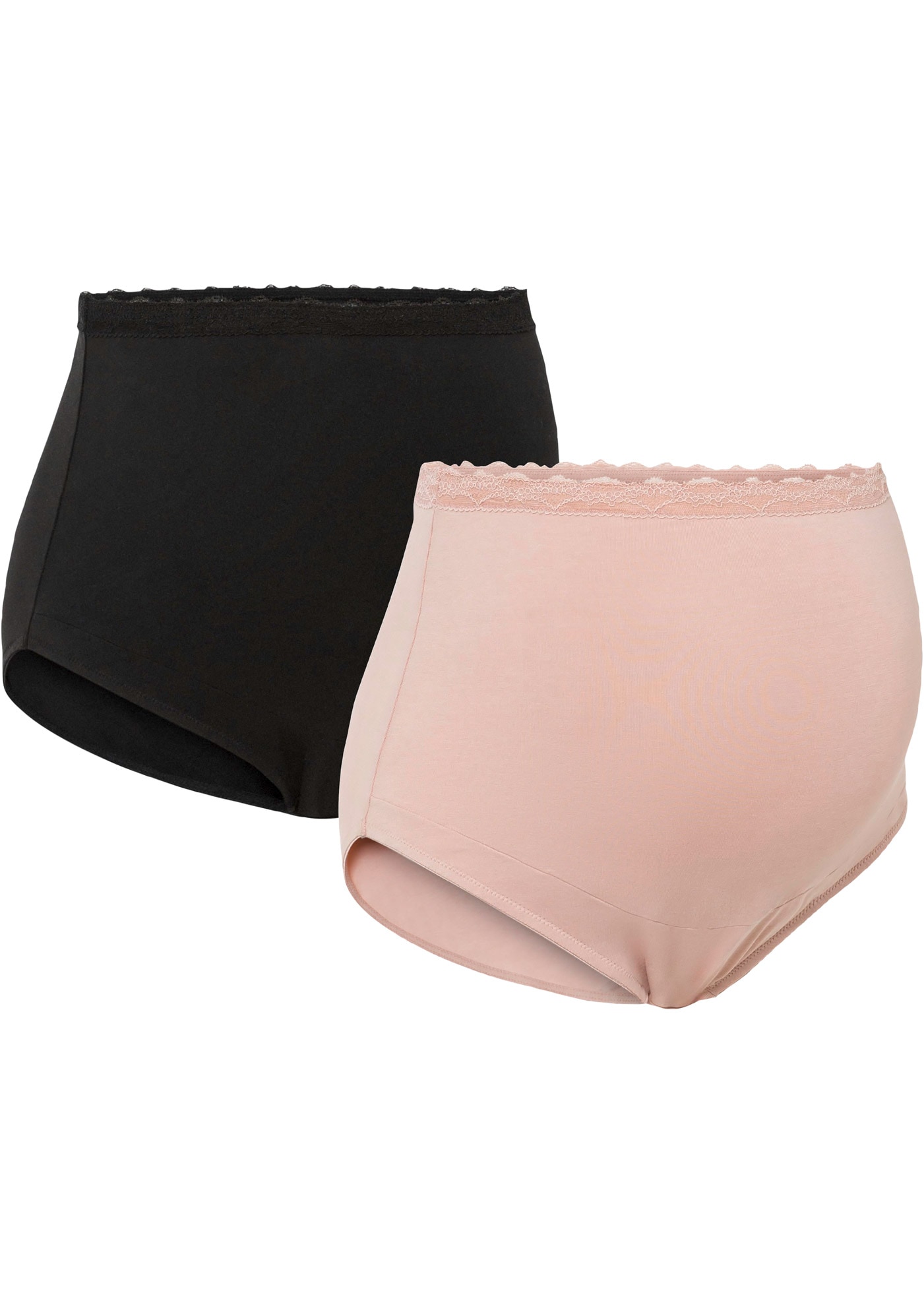 Umstandspanty BONPRIX, Damen, Gr. 36/38 (S), 2 Stk., schwarz, vintagerosa, Jersey, Obermaterial: 95% Baumwolle, 5% Elasthan. Spitze: 90% Polyamid, 10% Elasthan, unifarben, figurbetont, Unterhosen, hoch geschnitten, blickdicht, dehnbares Obermaterial