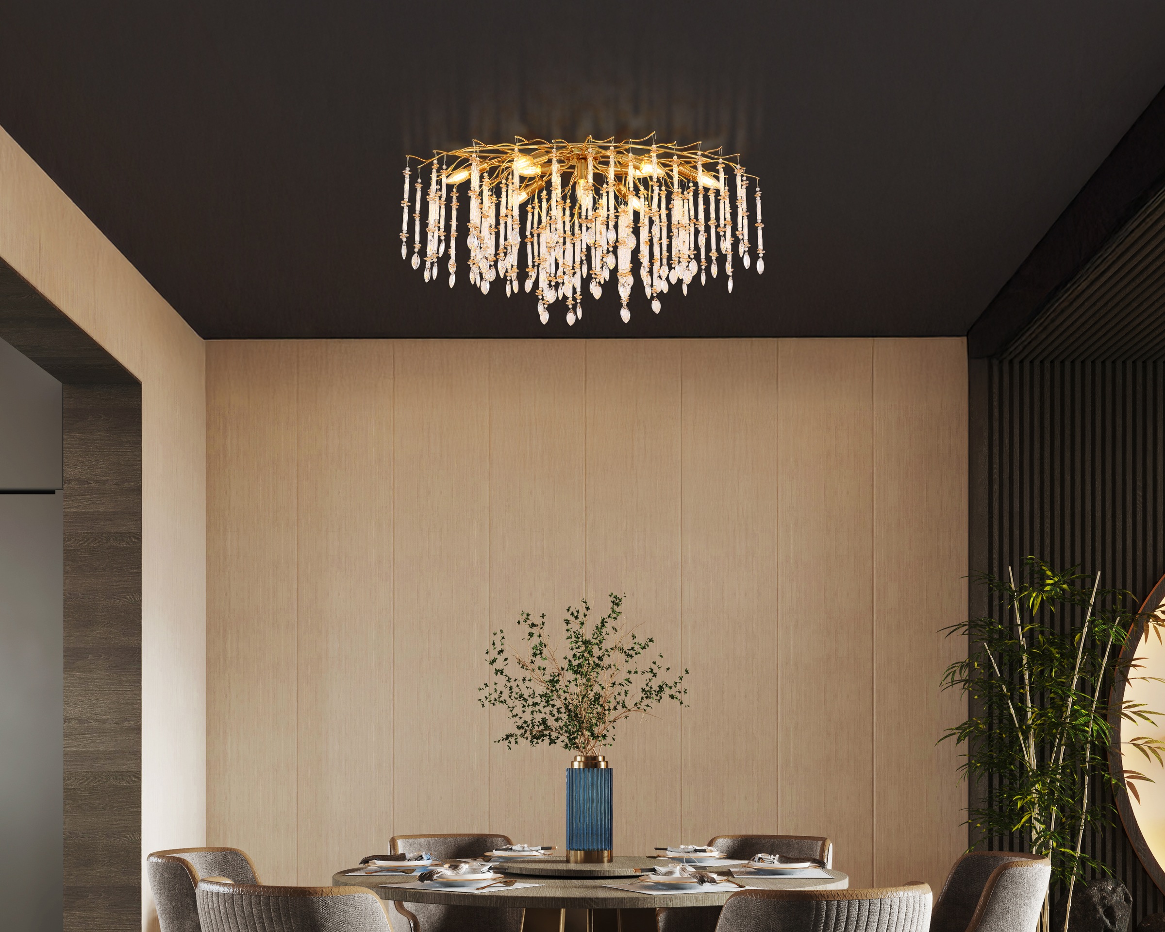 GLOBO LIGHTING Deckenleuchte »GLORIA« E14 1 Stk. Goldfarbene Deckenleuchte mit klaren und amber Glaskristallen