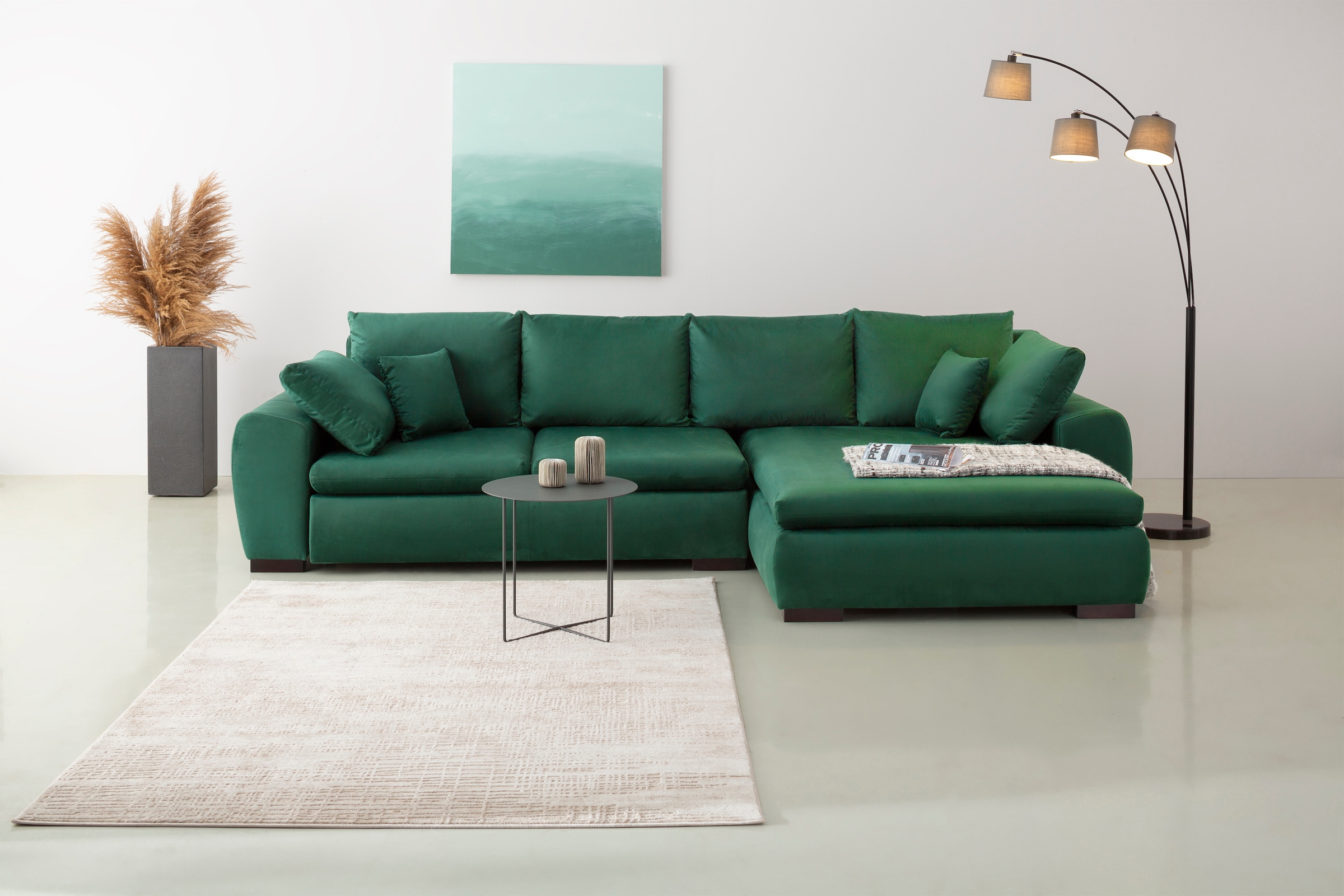 Home affaire 1100000002199 "Cara Mia L-Form, B: 325 cm, XXL-Sofa mit 4 Zierkissen" mit Schlaffunktion & Bettkasten, Liegefl. 145x270 cm