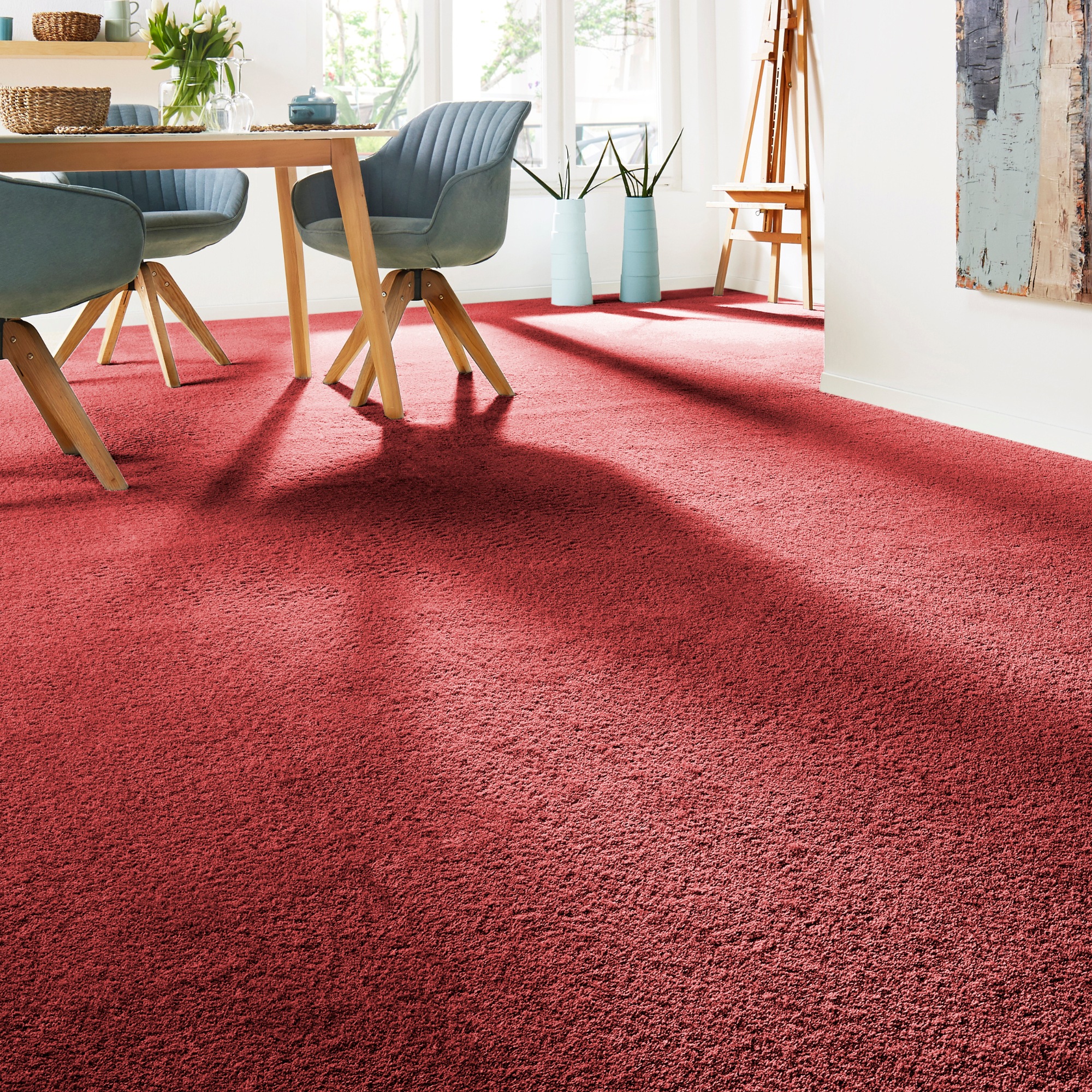 Teppichboden ANDIAMO "Verona, Velours, Gesamthöhe 6 mm, Made in Belgium", rot, B:400cm L:400cm, Kunstfaser, Teppiche, Uni Farben, Breite 400 cm oder 500 cm, strapazierfähig, pflegeleicht