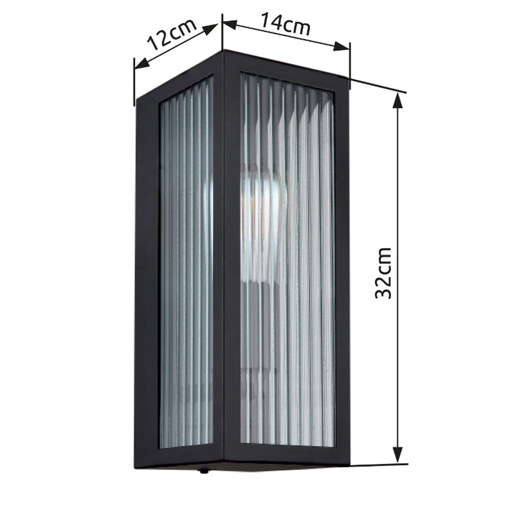 GLOBO LIGHTING Außen-Wandleuchte »GUNDULA«, Leuchtmittel E27 | ohne Leuchtmittel, Außenlampe/schwarz/IP44/Terrasse/Wand/Glas gerillt