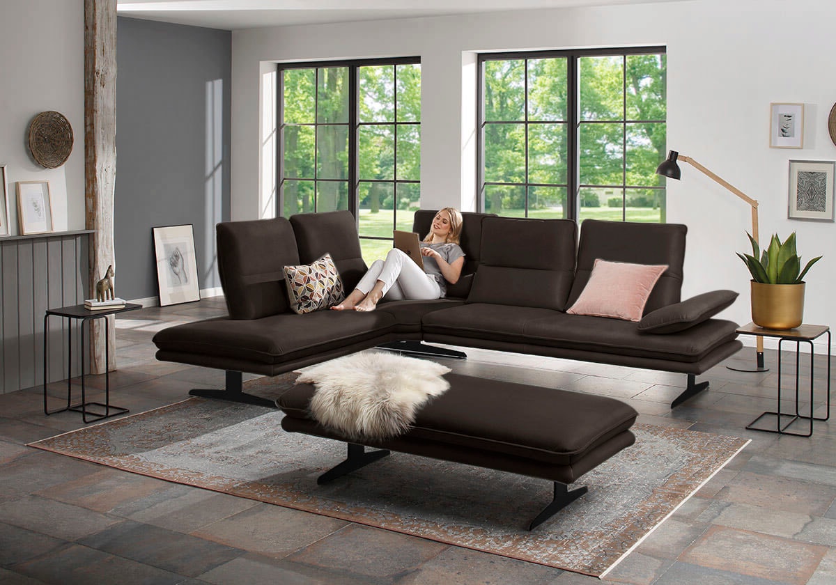 W.SCHILLIG Ecksofa "broadway, Designsofa, toller Sitzkomfort, zeitlos, elegant, L-Form" Sitztiefenverstellung, Kopfteil- & Seitenteilverstellung, Breite 284cm