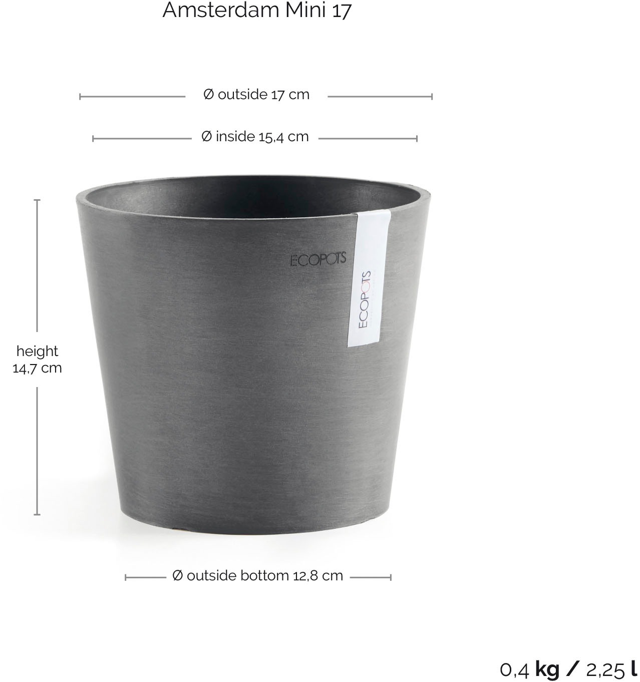 ECOPOTS Blumentopf »AMSTERDAM Mini Grey« BxTxH: 17x17x14,9 cm