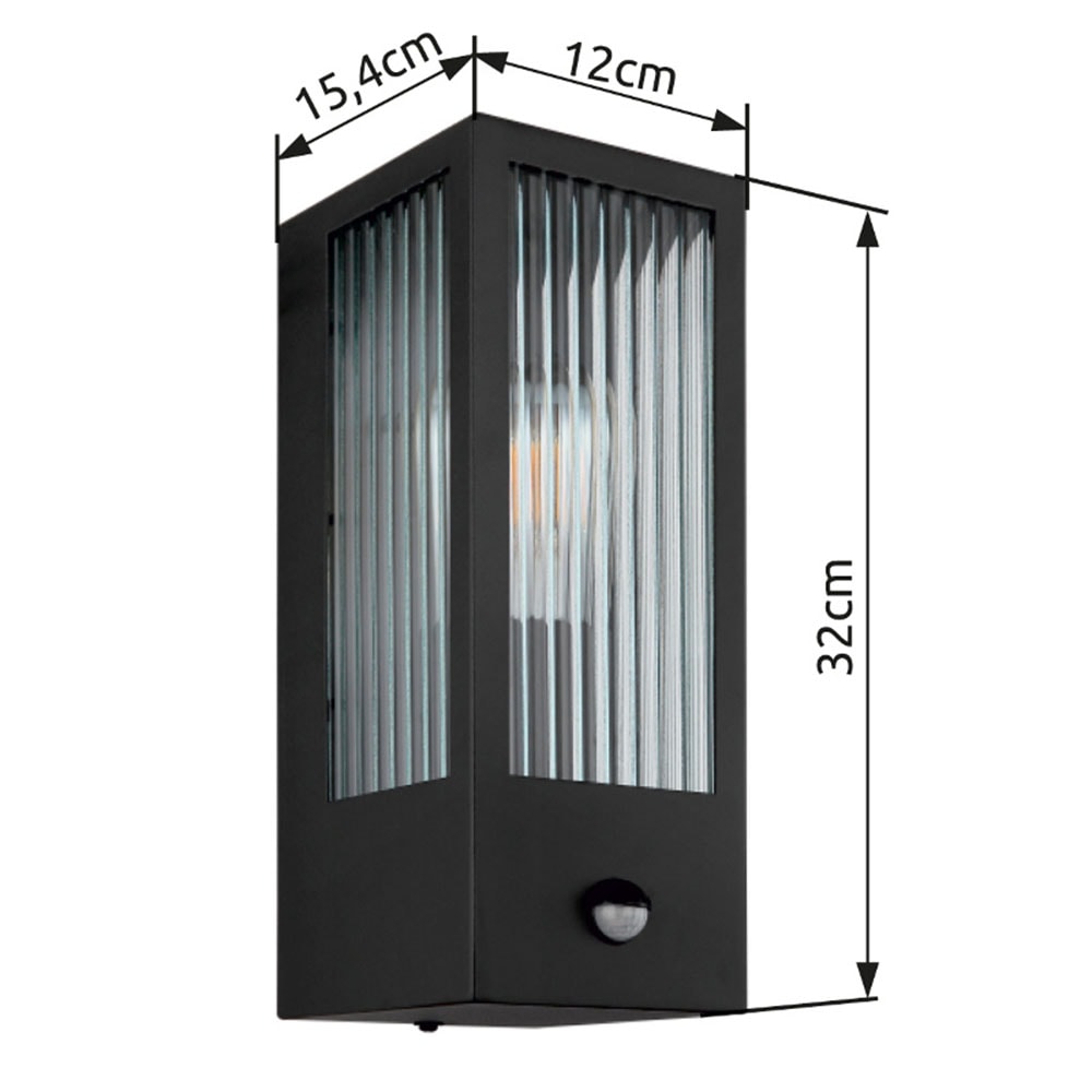 GLOBO LIGHTING Außen-Wandleuchte »GUNDULA«, Leuchtmittel E27 | ohne Leuchtmittel, Außenlampe/schwarz/IP44/Terrasse/Wand/Sensor/Glas gerillt
