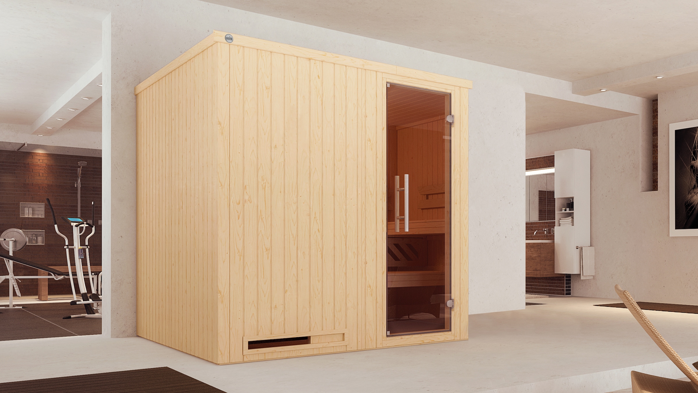 weka Sauna »Elementsauna HALMSTAD 2«, vorgefertigte Elemente, moderne Ganzglastür