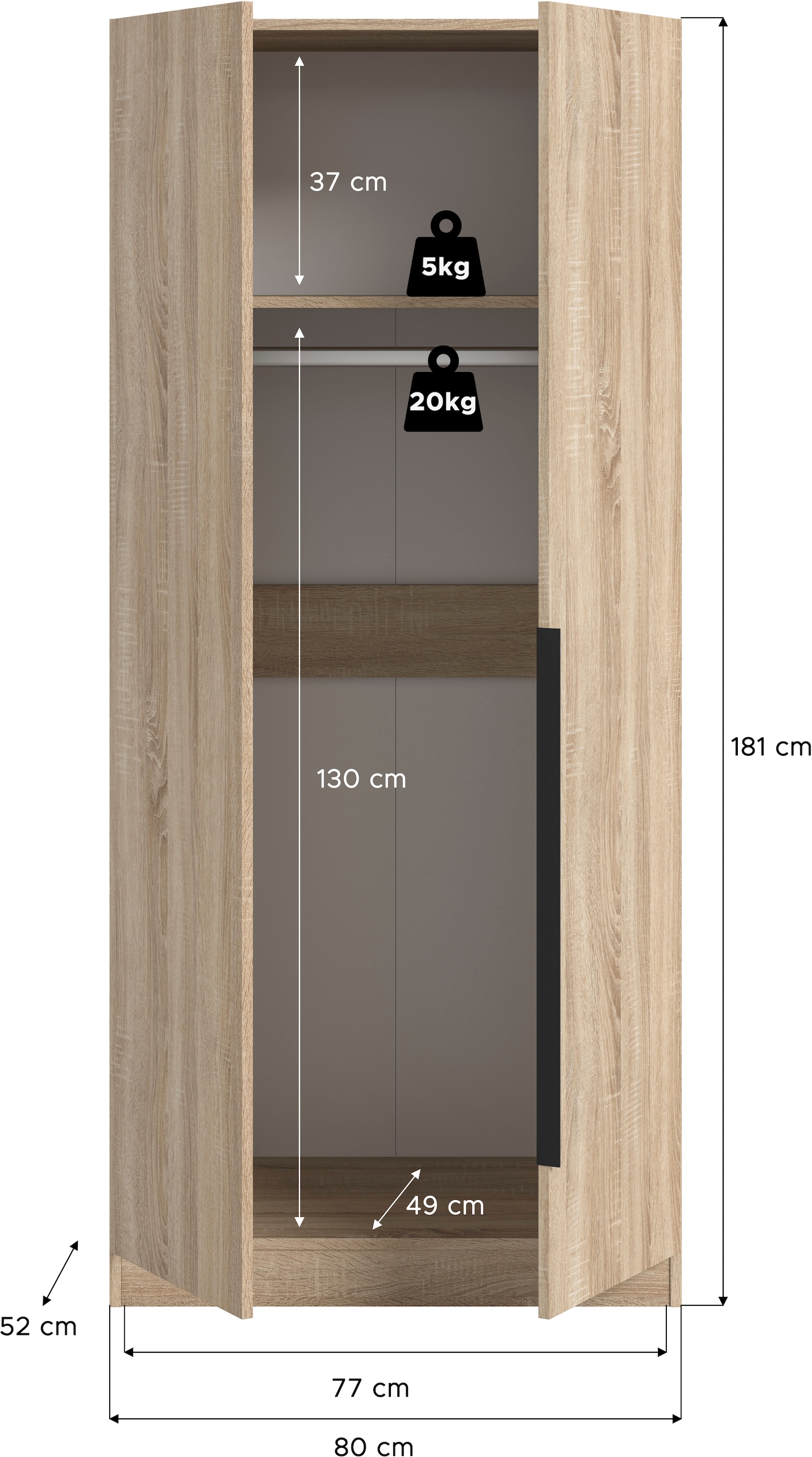 Home affaire Kleiderschrank »Skarde Schlafzimmerschrank, Garderobe, Schrank« Otto Bestseller Garderobe Schlafzimmerschrank,  Breite: 80 cm, Sonoma Eiche NB, Kleiderstange