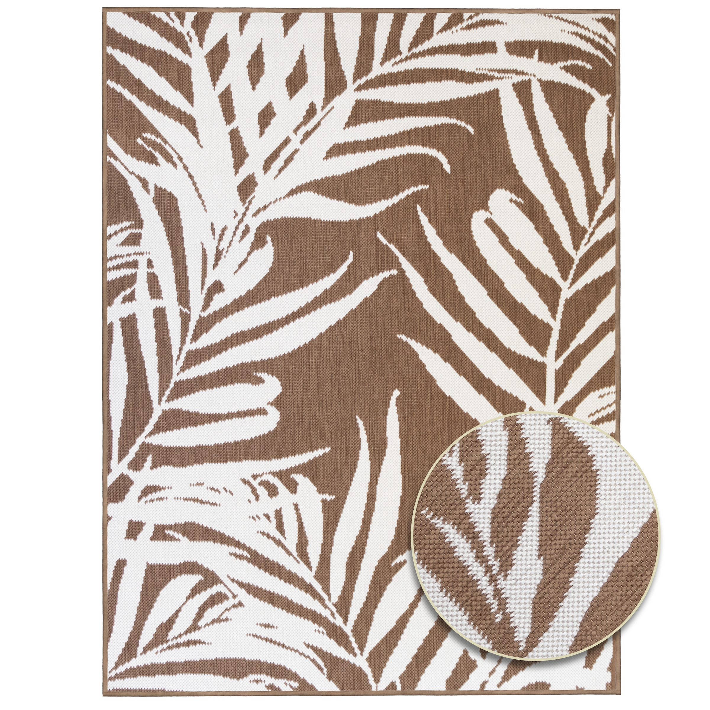 Teppich "Outdoorteppich REVERSO - Palm Tree", braun (braun,beige), B:200cm H:5mm L:280cm, Polypropylen, PRIMAFLOR-IDEEN IN TEXTIL, Teppiche, Teppich, Wendeteppich, Palmblätter, In- und Outdoor geeignet, wasserfest