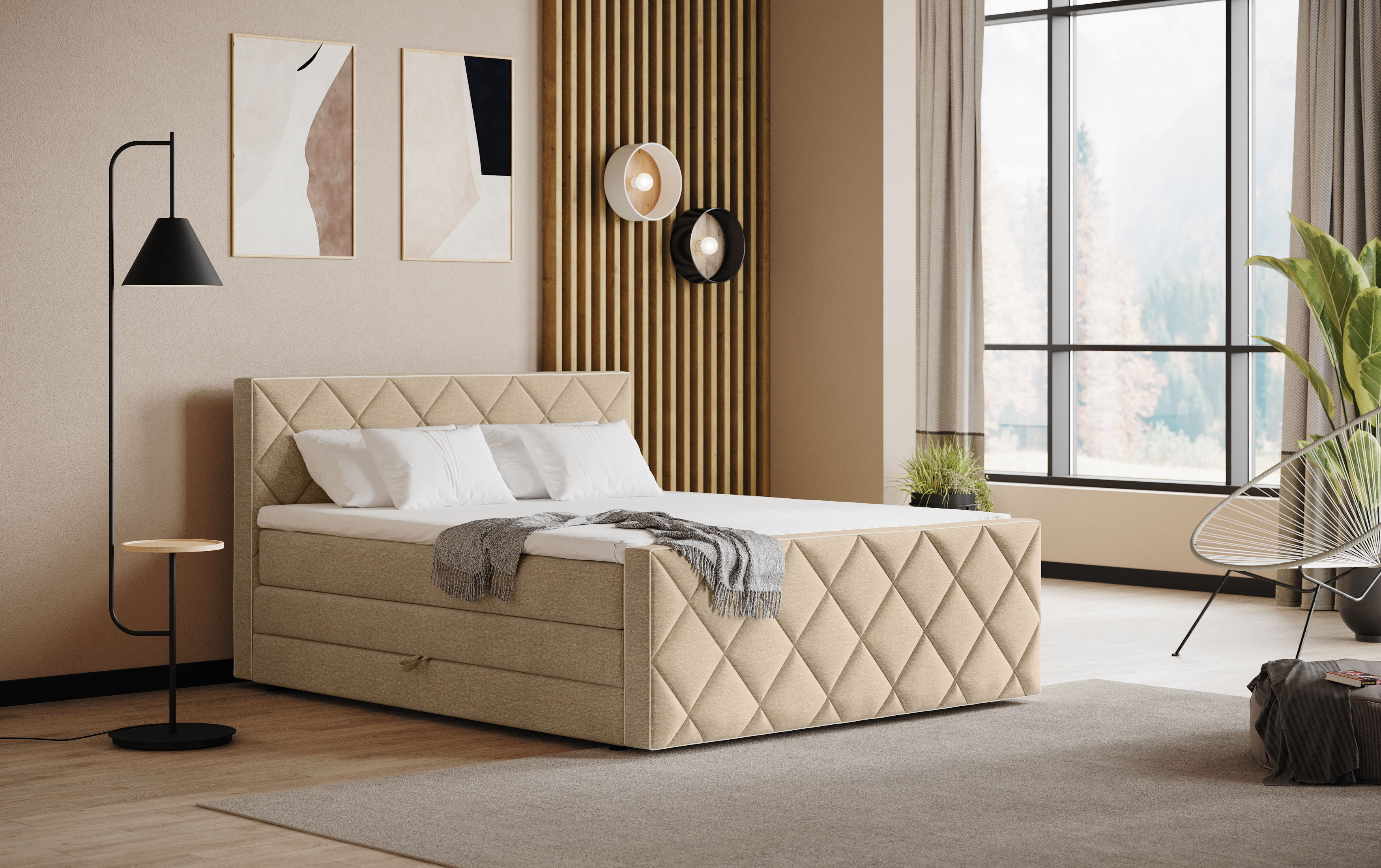 COTTA Boxspringbett "Tower inkl. Bettkasten, mit Keder in abgesetzter Farbe" in verschiedenen Breiten, Härtegraden und Farben erhältlich