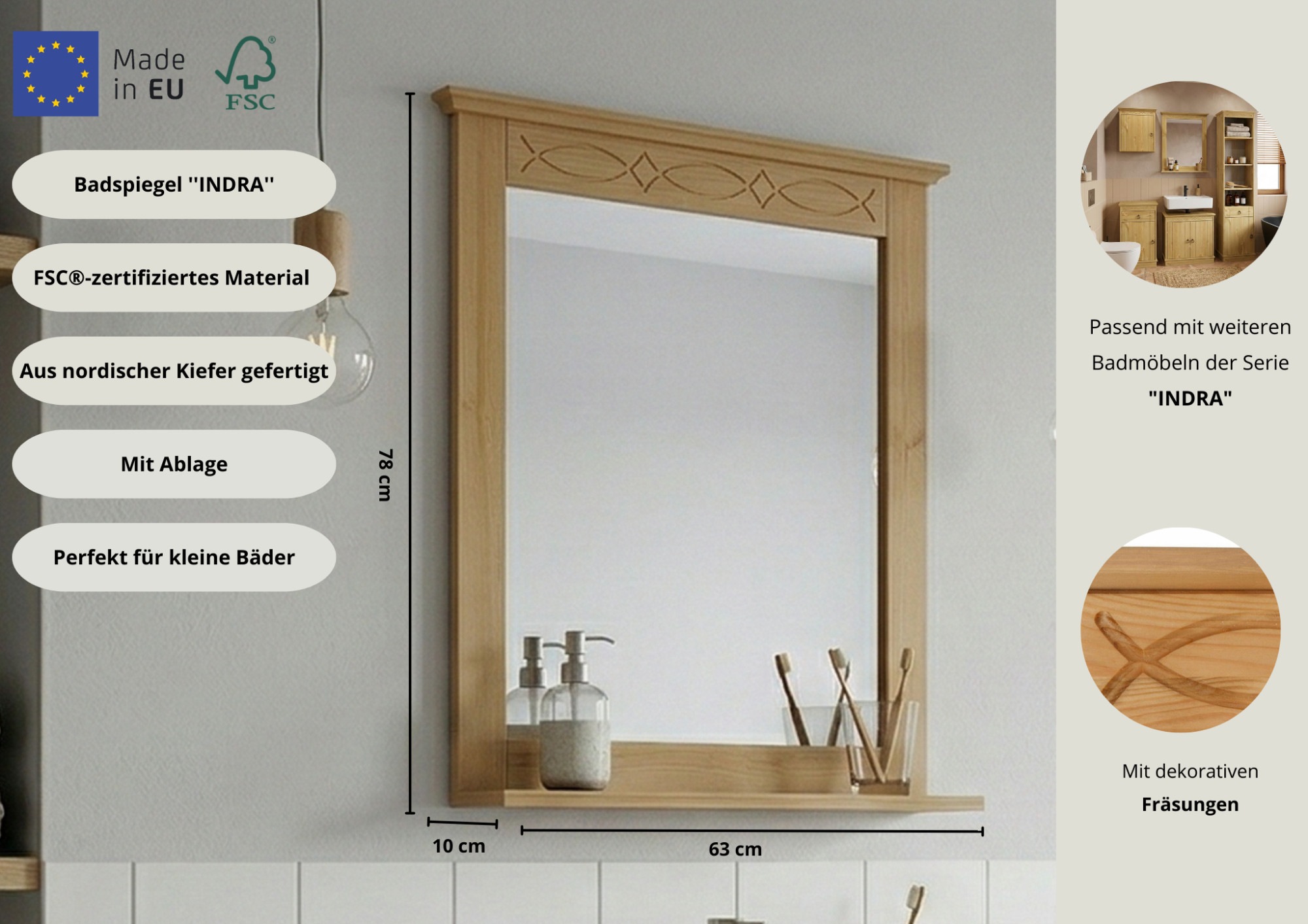 OTTO home Spiegel »Indra« Rahmen aus massiver Kiefer, FSC®-zertifiziert