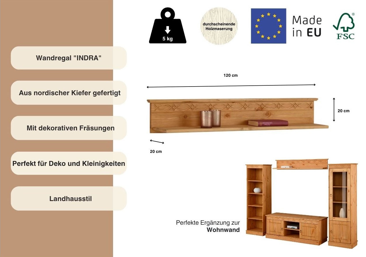 Home affaire Wandregal »Indra«, aus massiver Kiefer, 120 cm breit
