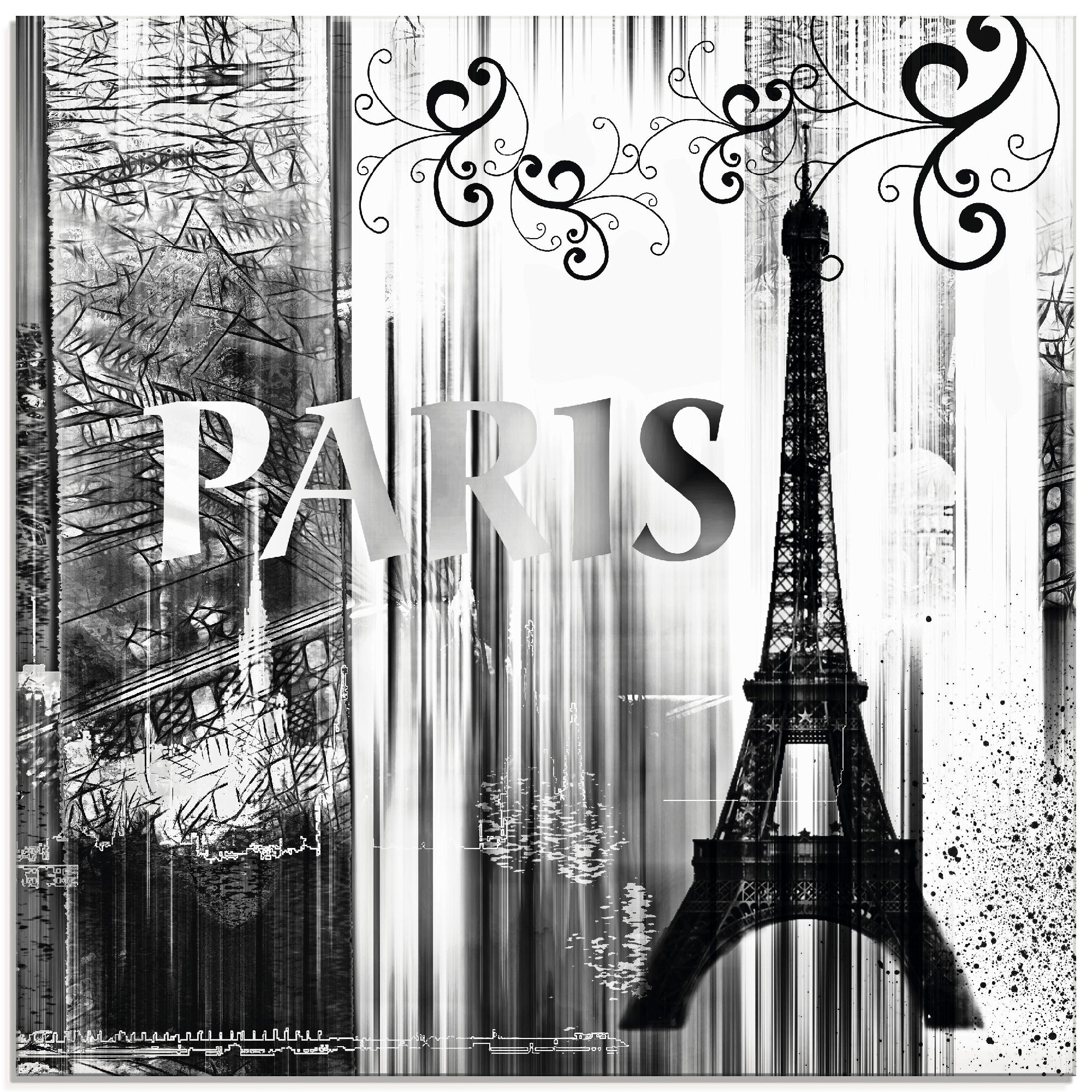 Artland Glasbild "Paris Weltstadt - Abstrakte Collage 04" Gebäude 1 Stk. tlg. in verschiedenen Größen
