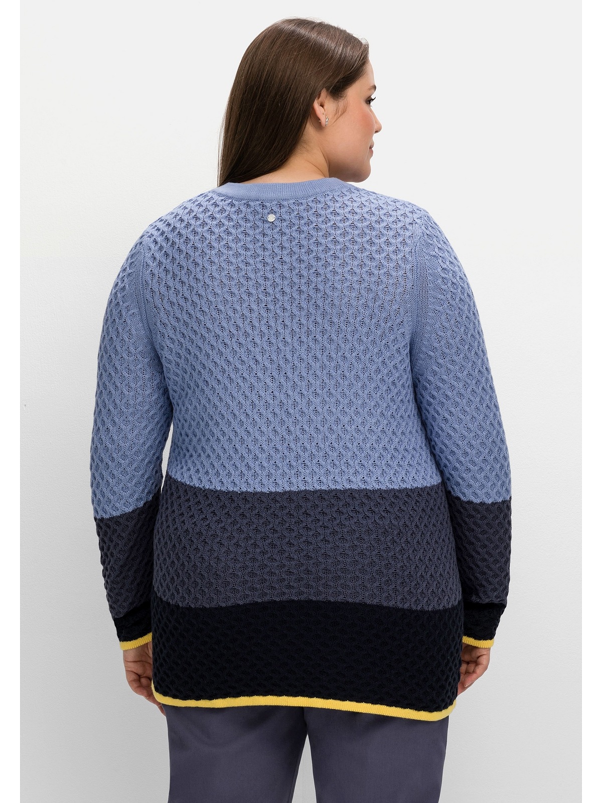 Sheego V-Ausschnitt-Pullover »Große Größen«, im mit bestellen BAUR Wabenstrickmuster, Blockstreifen 