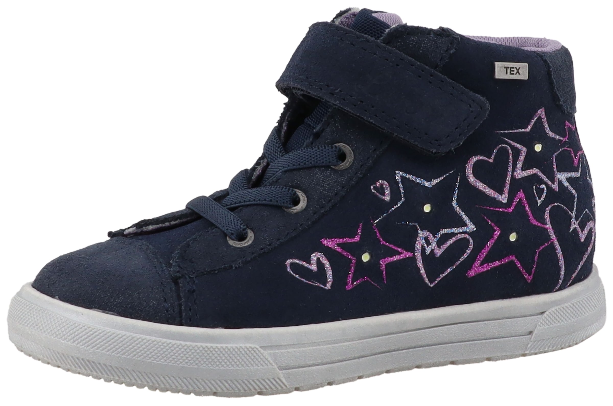 Lurchi Sneaker "Blanca-TEX, Blinkschuh" Boots, Herzchen-Glitzer-Motiv, Größenschablone zum Download