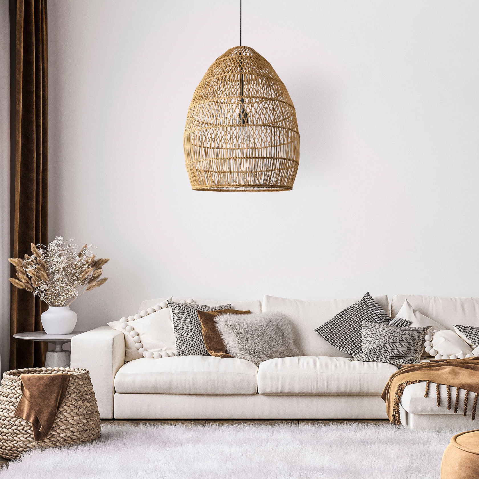 E27 »VIHMO«, Wohnzimmer Home LED Rustikal Boho Natur Paco | BAUR Rattan Pendelleuchte Korb Pendelleuchte