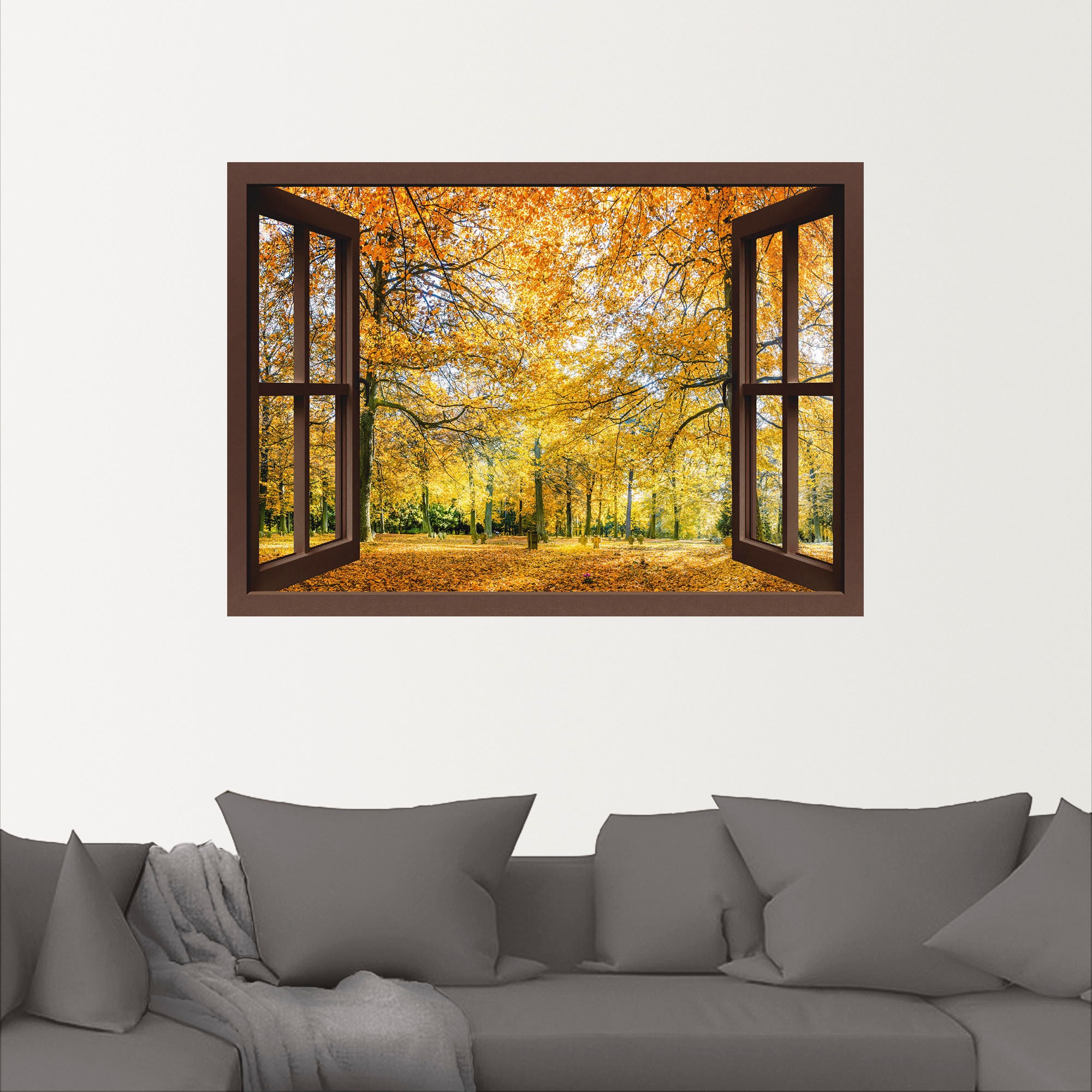 Artland Wandbild »Fensterblick - Herbstwald Panorama«, Fensterblick, (1 St.), als Leinwandbild, Poster, Wandaufkleber in verschied. Größen