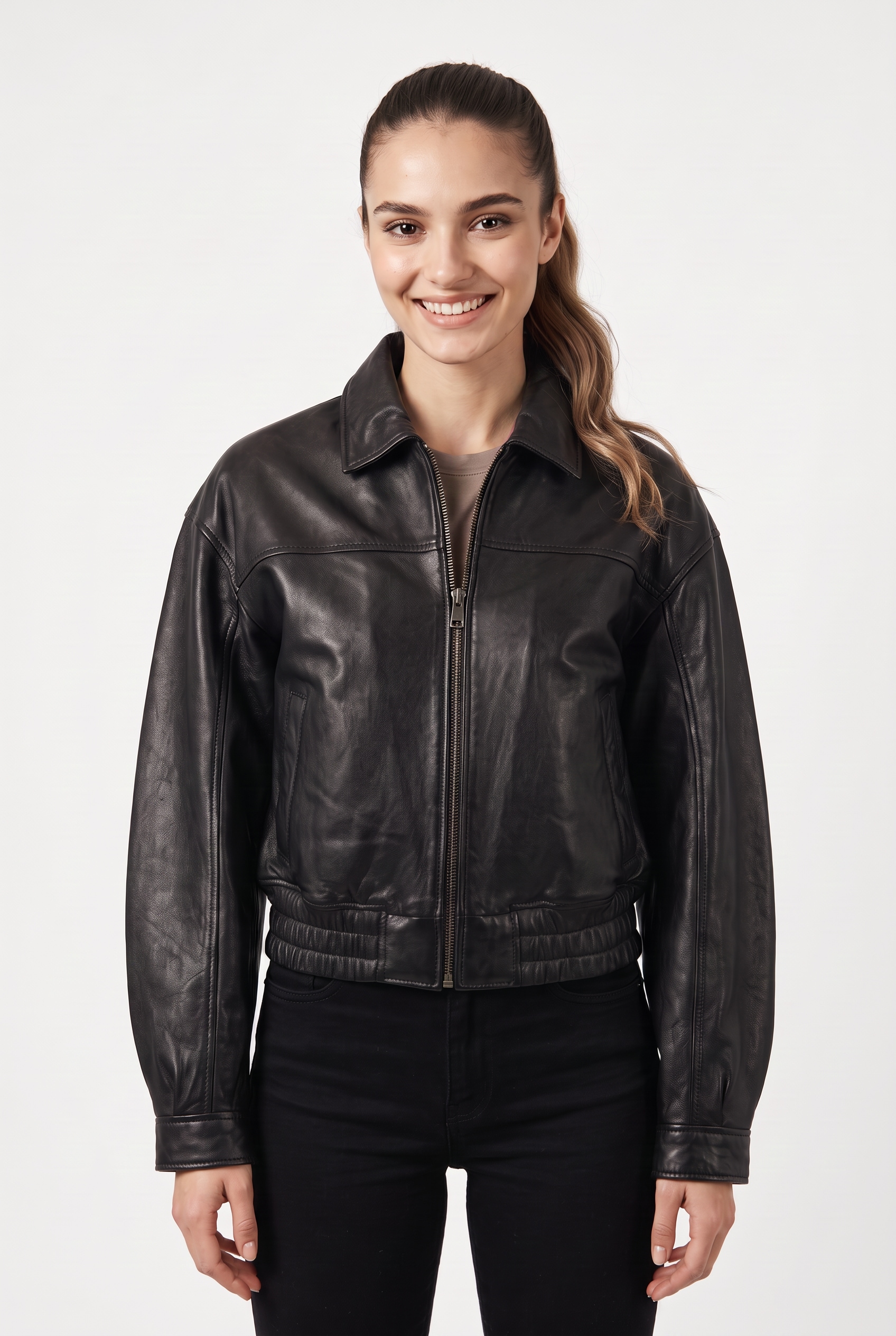 Mauritius Lederjacke "MWMarcia" mit Umlegekragen, kurze Passform