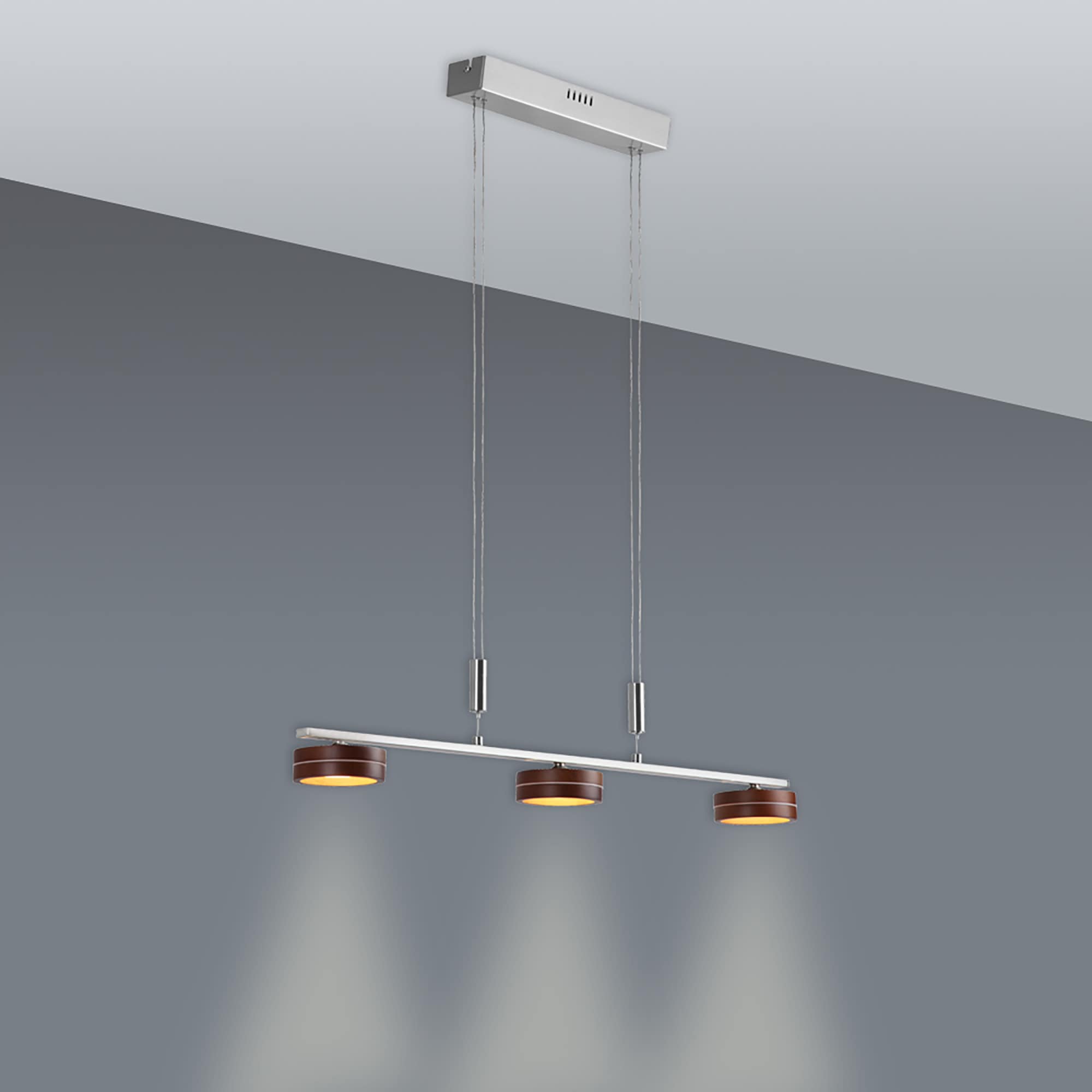 näve LED Pendelleuchte »"Triberg"«, 3 flammig, 3 flg., Schirme Holz (Eiche), Wanddimmer, Höhe verstellbar 80-150cm