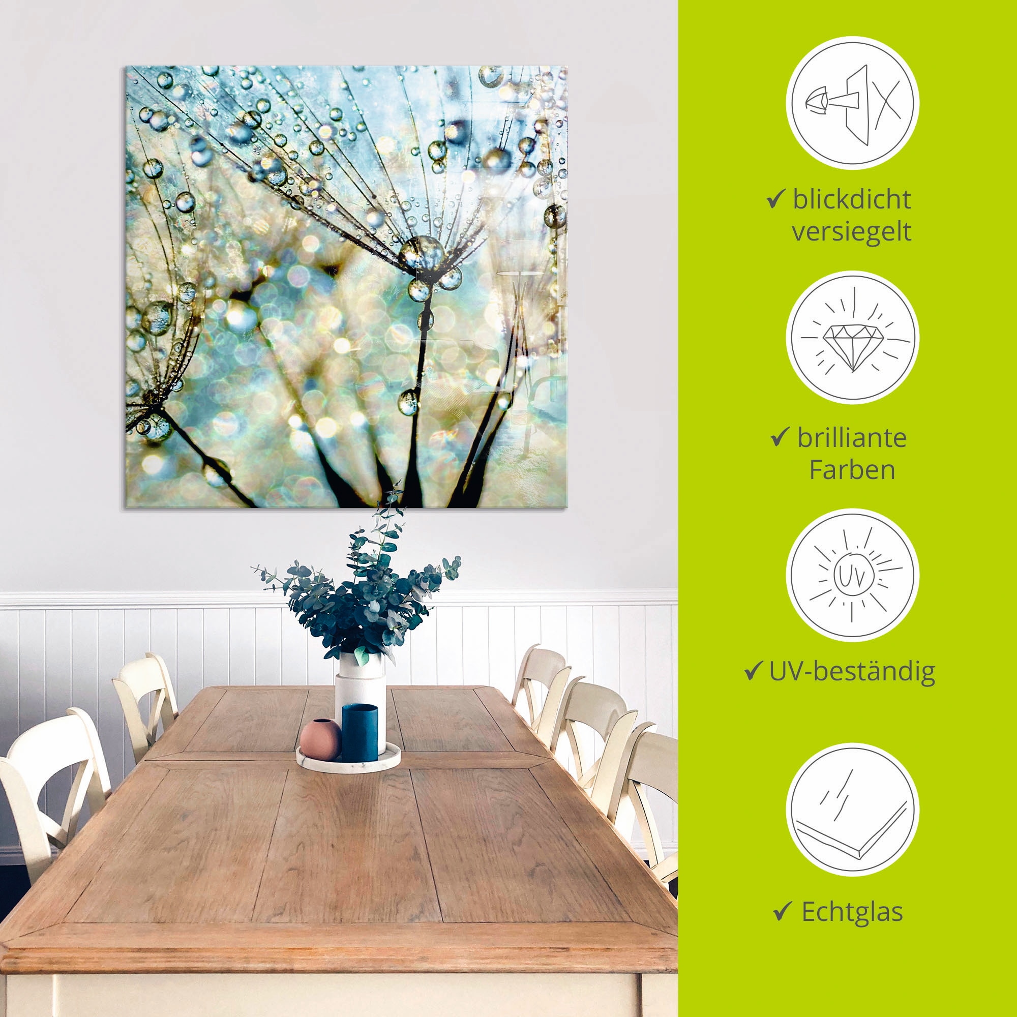 Artland Glasbild »Pusteblume Blaue Diamanten« 1 Stk. tlg. in verschiedenen Größen