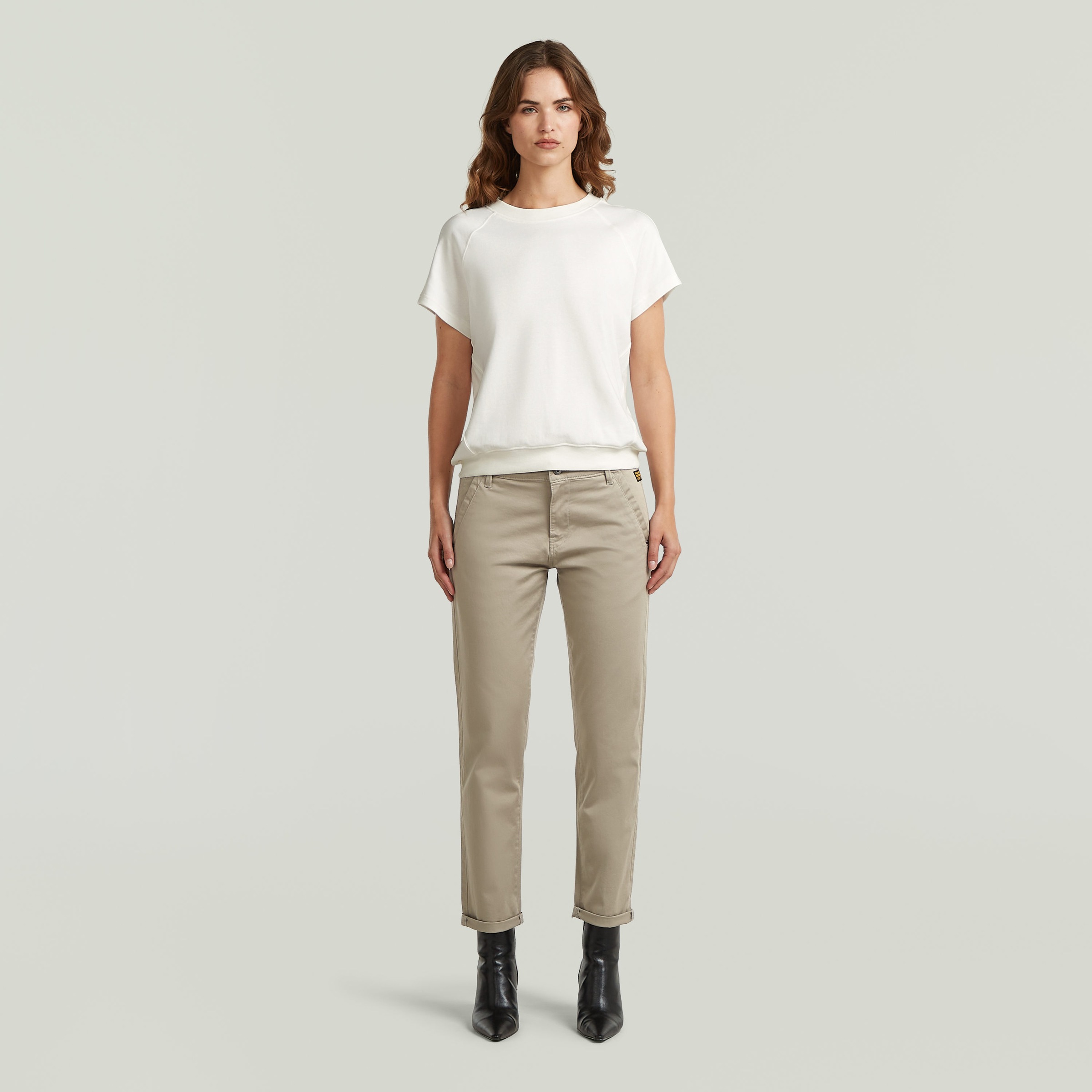 Chinohose G-STAR "Kate Chino Boyfriend", Damen, Gr. 31, Länge 32, elephant skin, Web, Obermaterial: 97% Baumwolle, 3% Elasthan, unifarben, bequem lang, Hosen Chinohose 3