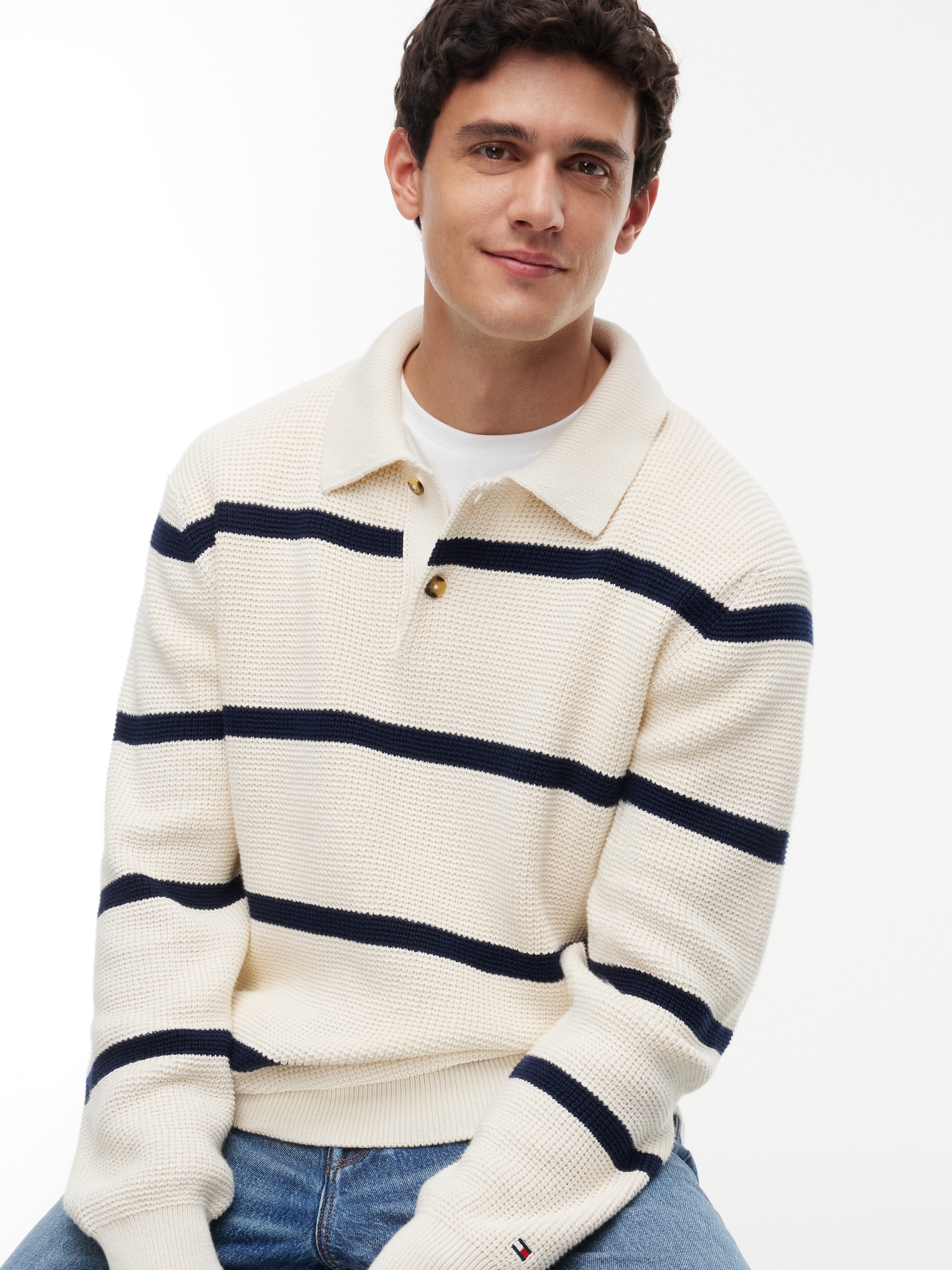 Tommy Hilfiger Polokragenpullover »WAFFLE STRUCTURE RUGBY« Relaxed Fit