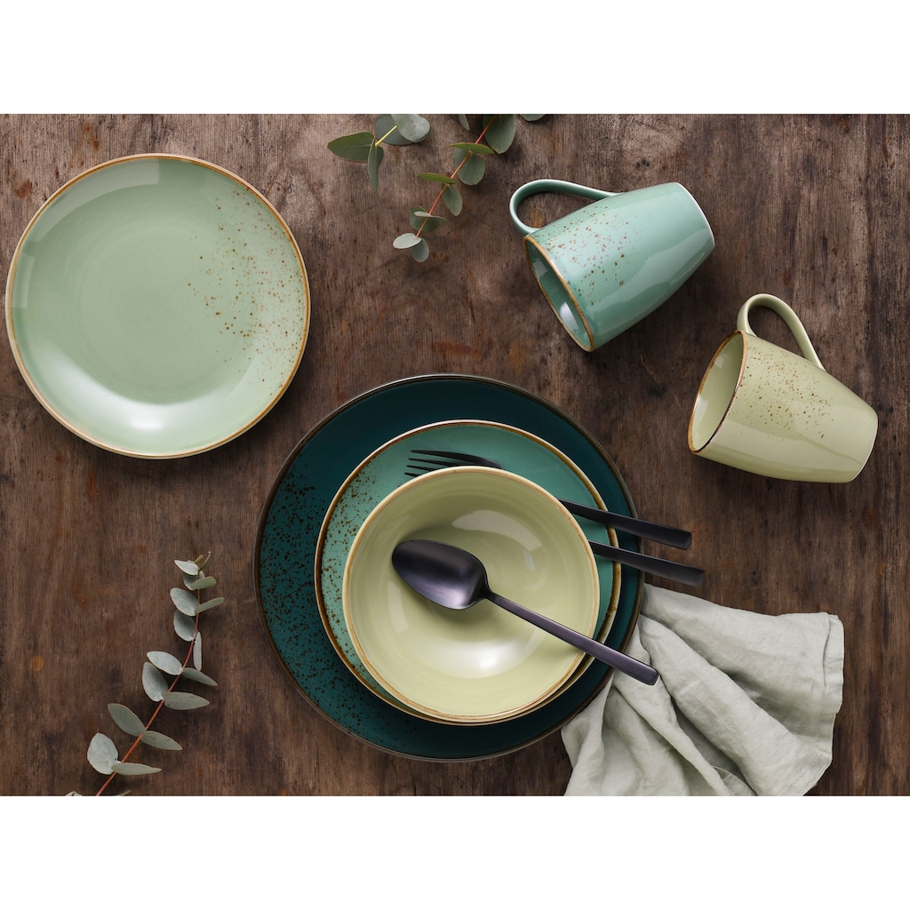 CreaTable Kombiservice »Geschirr-Set NATURE COLLECTION«, (Set, 16 tlg., Kaffeeservice und Tafelservice im Set, für 4 Personen), Service, Handwerklicher Look, 16 Teile, für 4 Personen