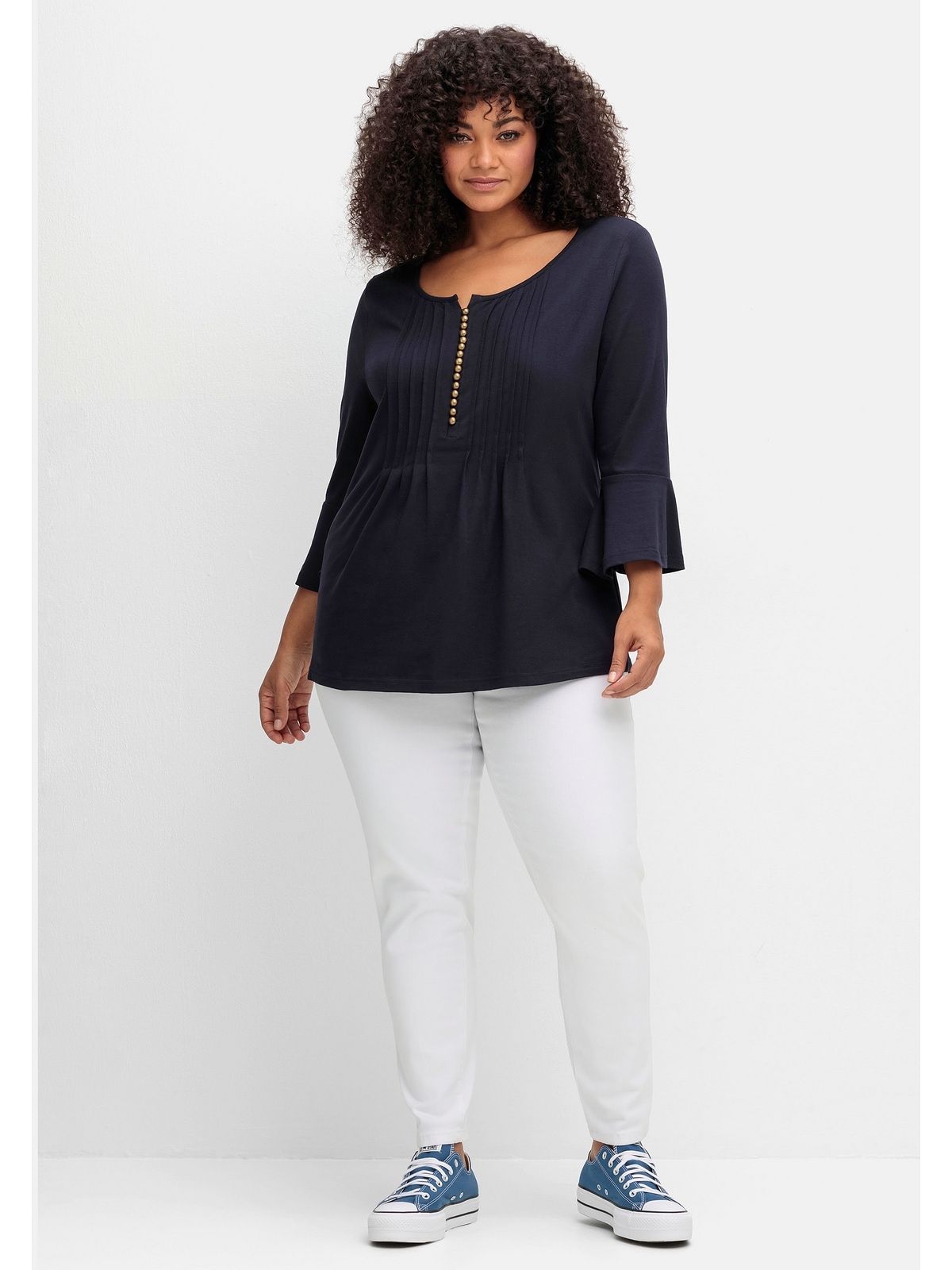 sheego by Joe Browns 3/4-Arm-Shirt »Große Größen«, mit Biesen und Volant-Ärmeln