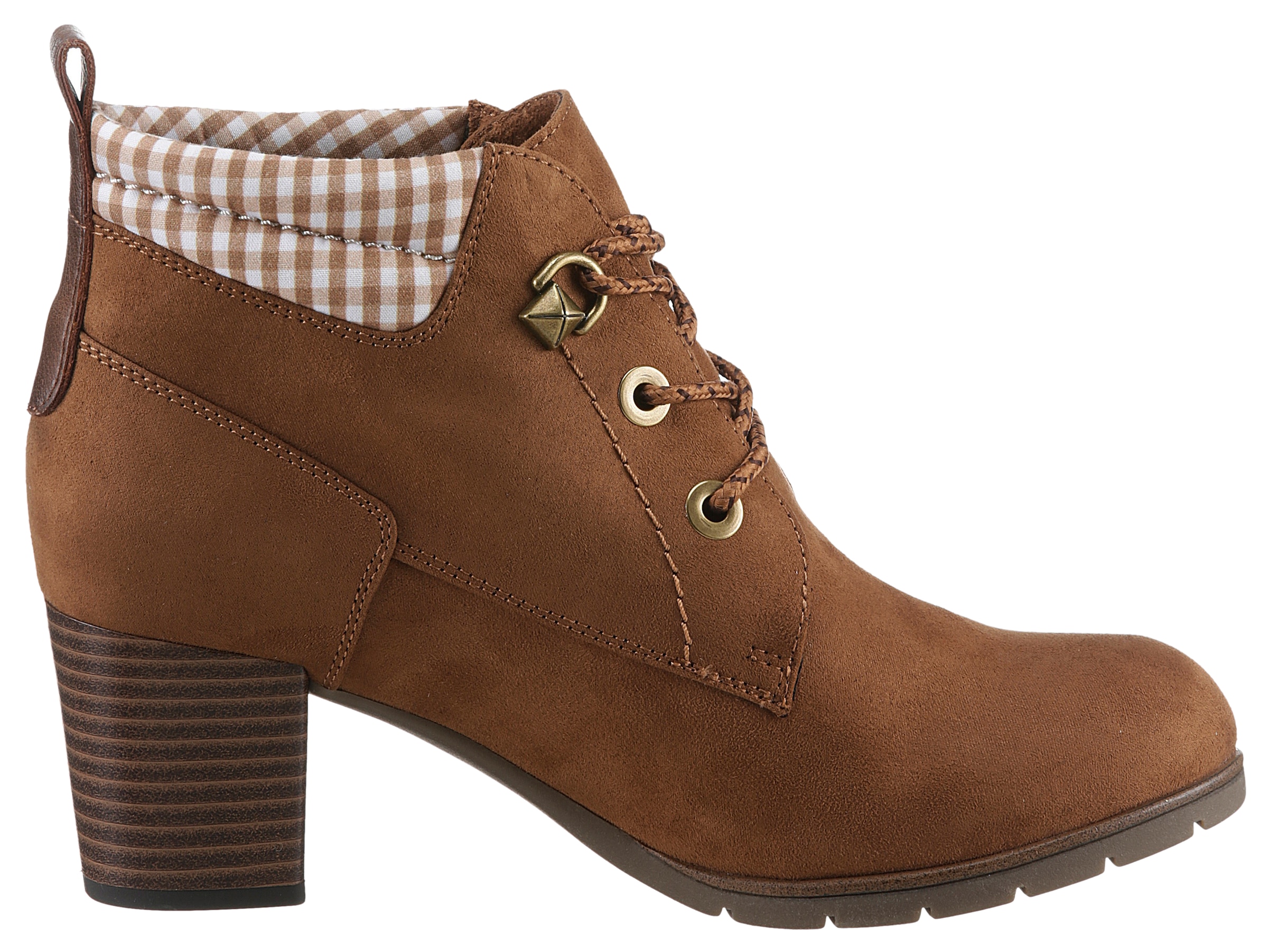 MARCO TOZZI Ankleboots, Blockabsatz, Trachtenmode, Schnürstiefelette mit Label an der Ferse